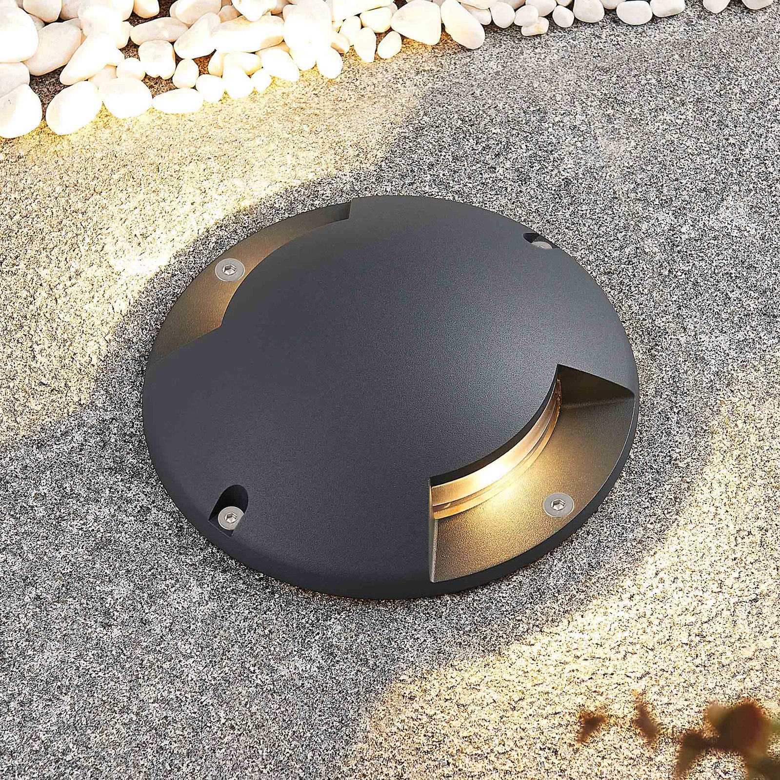 Lindby LED grīdas prožektors Cormac, 2 gaismas, Ø 21 cm, IP67