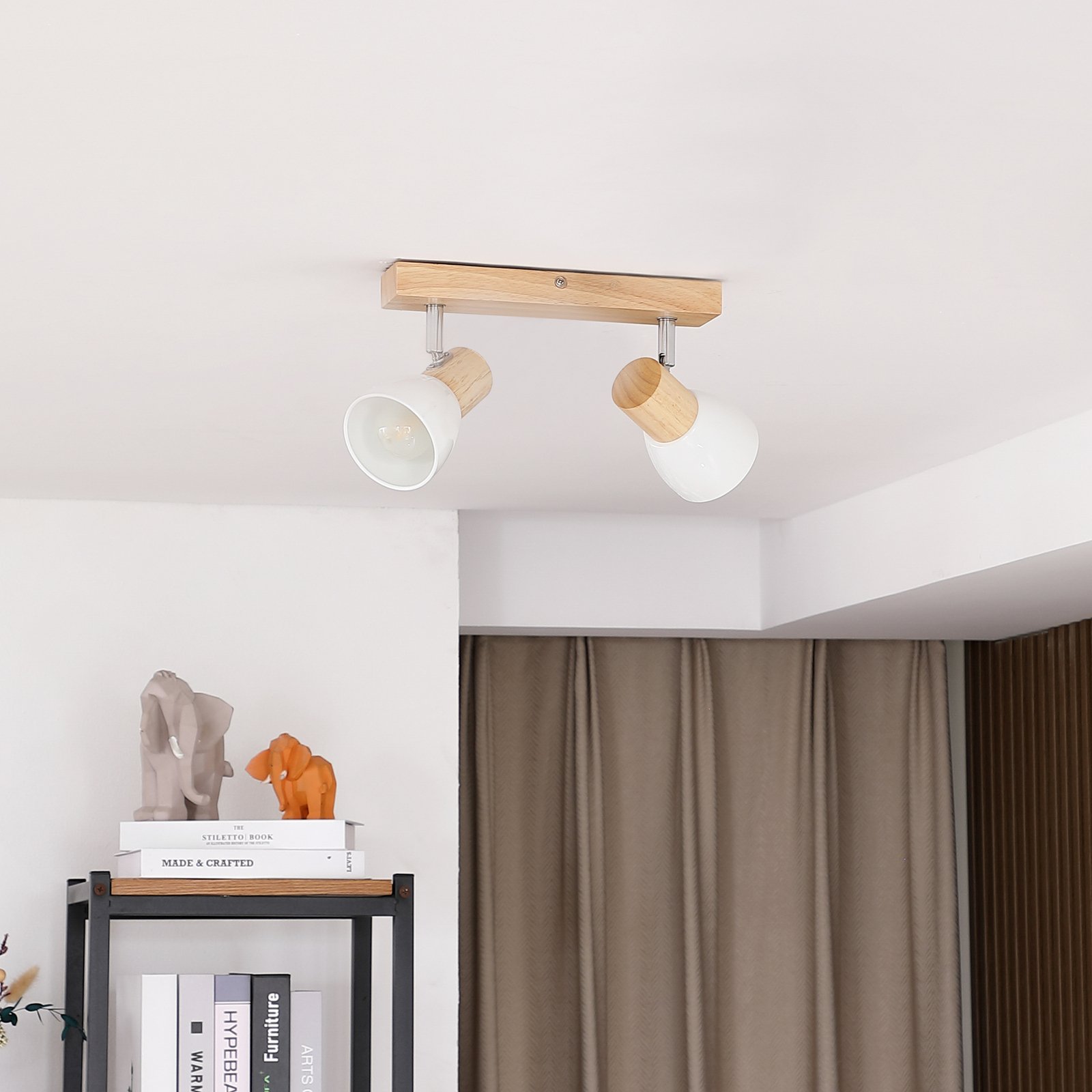 Lindby loftlampe Thorin, 27 cm, 2 lyskilder, hvid, træ, E14