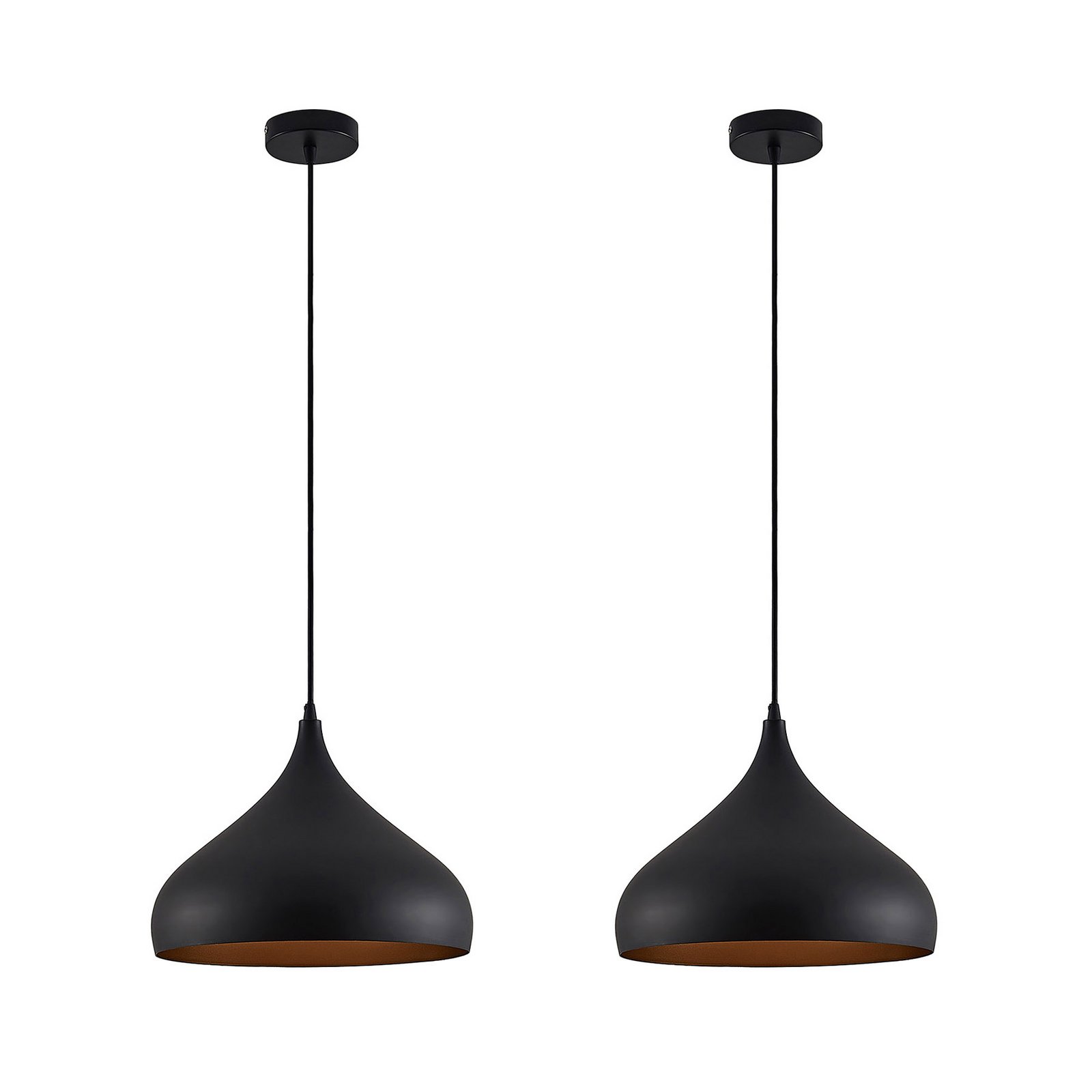 Lindby Hängelampe Ritana, 2er-Set, schwarz-gold, Metall, E27