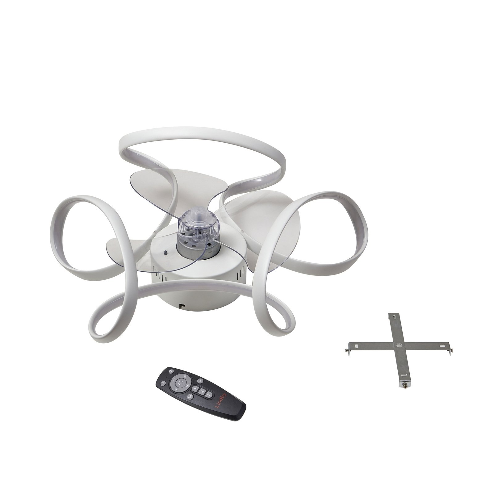 Lindby LED-Deckenventilator Lomata, weiß, leise, Ø 23 cm