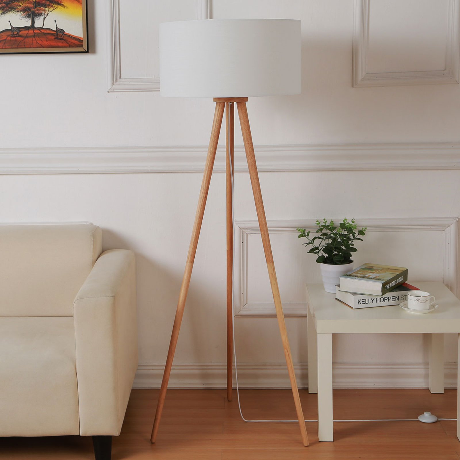 Lindby Stehleuchte Charlia, weiß, Holz, Höhe 150cm