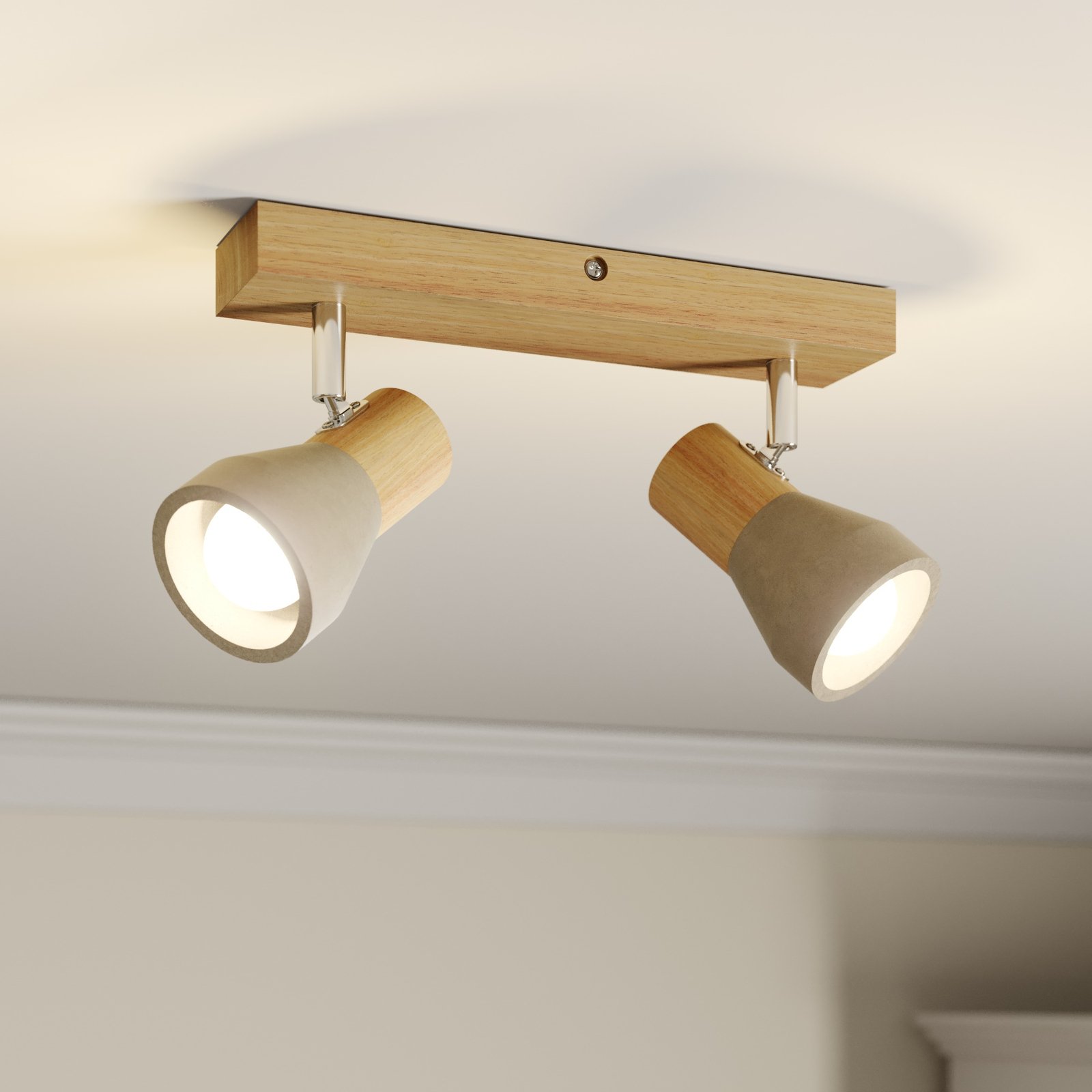 Lindby Strahler Filiz, 2-flammig, 27 cm, Holz, Beton, E14