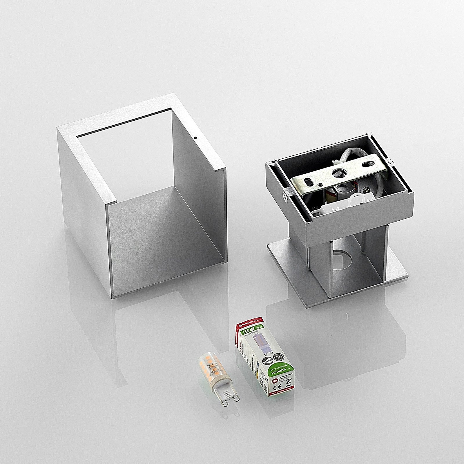 Arcchio Zuzana wall light, angular, aluminium-coloured, G9, 10 cm