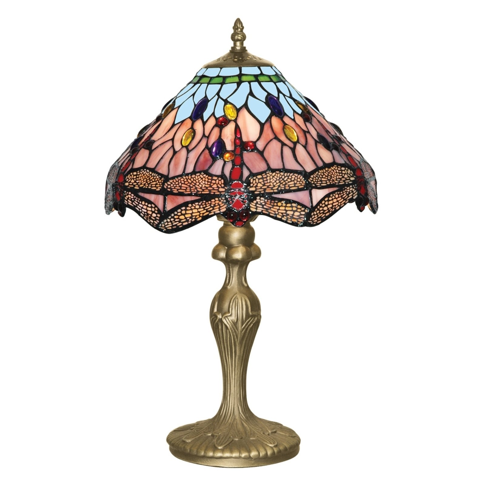 Lampe à poser DRAGONFLY, laiton vieilli/multicolore, hauteur 46 cm, style