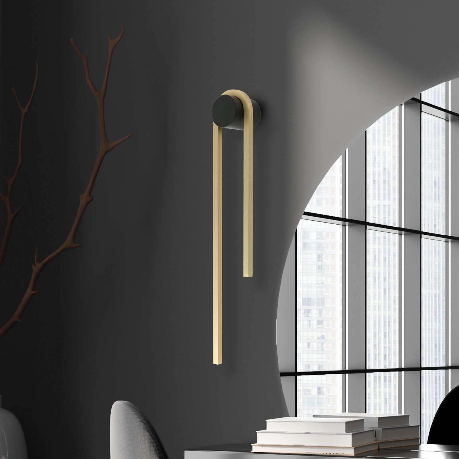 Nástěnné svítidlo LED 23107, výška 60 cm, černá/zlatá barva