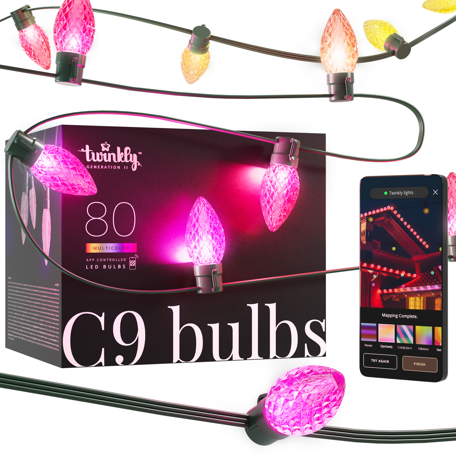 Twinkly Faceted C9 Fairy Lights RGB, UK/IE, 24m