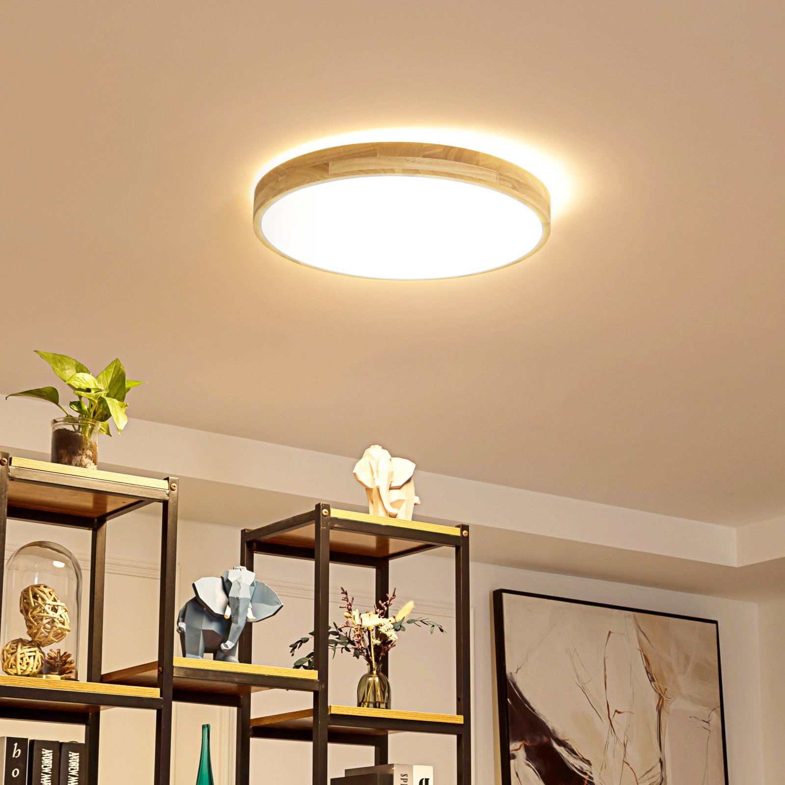 Lindby Smart LED stropní svítidlo Innes wood Ø51cm RGB CCT Tuya