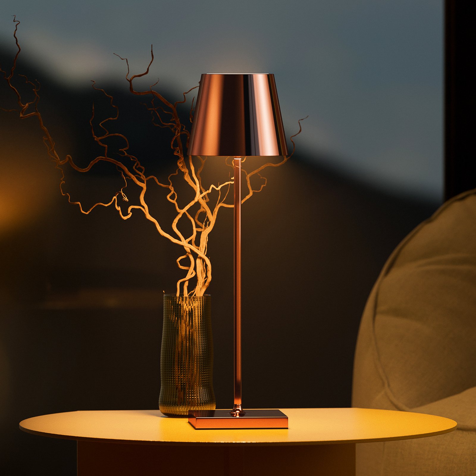 Nuindie LED uzlādējama galda lampa, USB-C, vara, IP54, ar iespēju regulēt