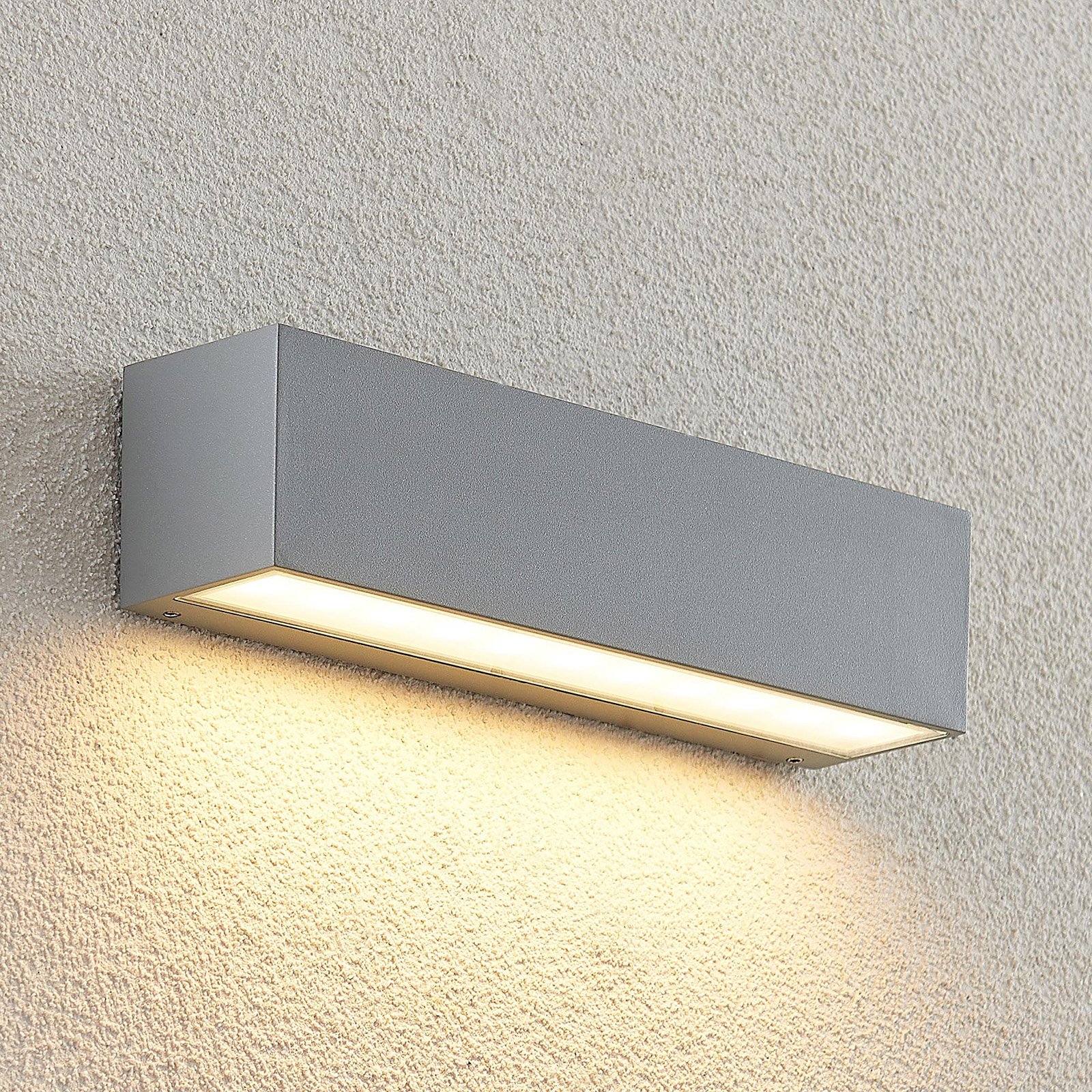 Lucande LED φωτιστικό τοίχου Lengo, 25 cm, ασημί, 1-φωτισμός, IP65