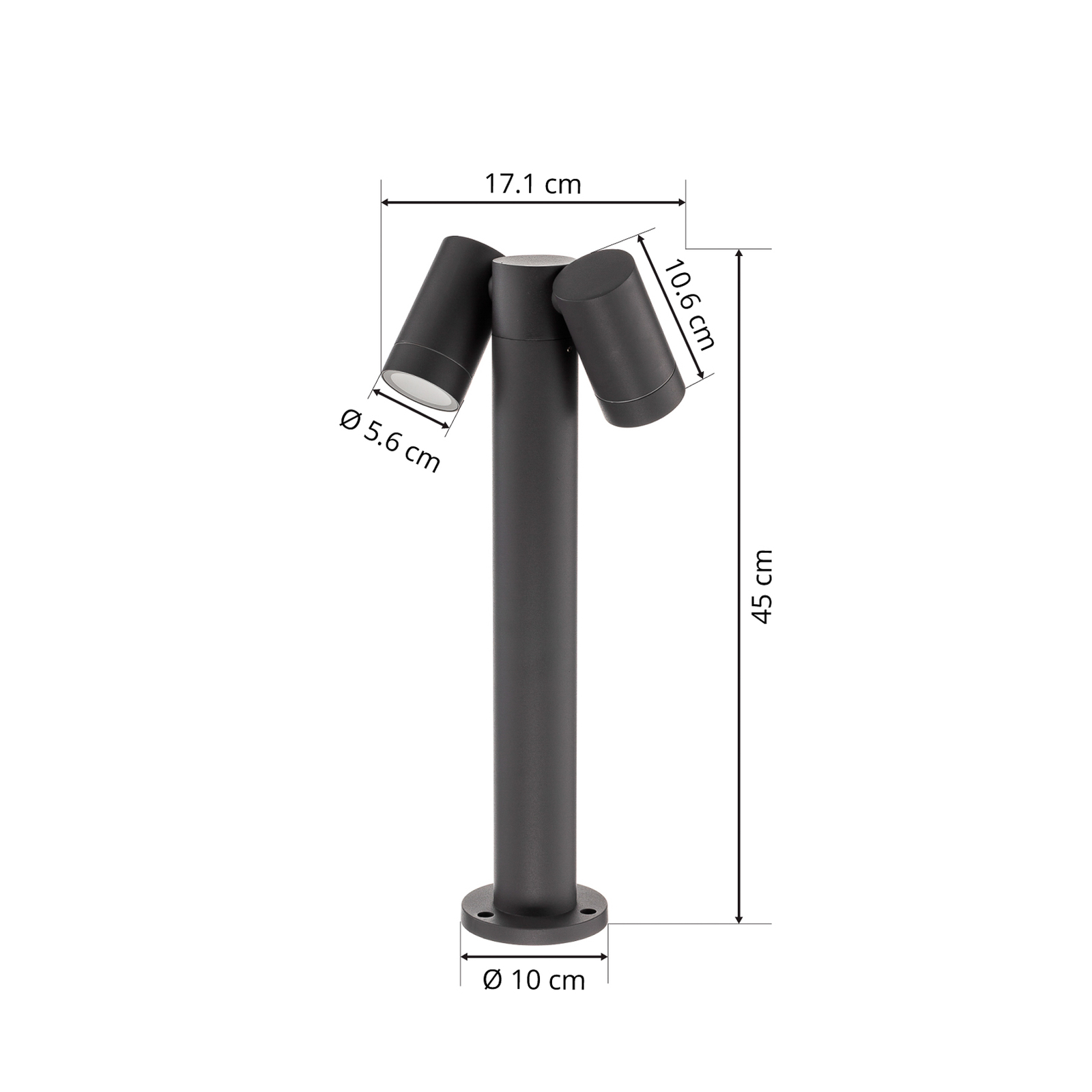 Prios Tulimar jalustavalaisin, 45 cm, antrasiitti, 2-valo, alumiini