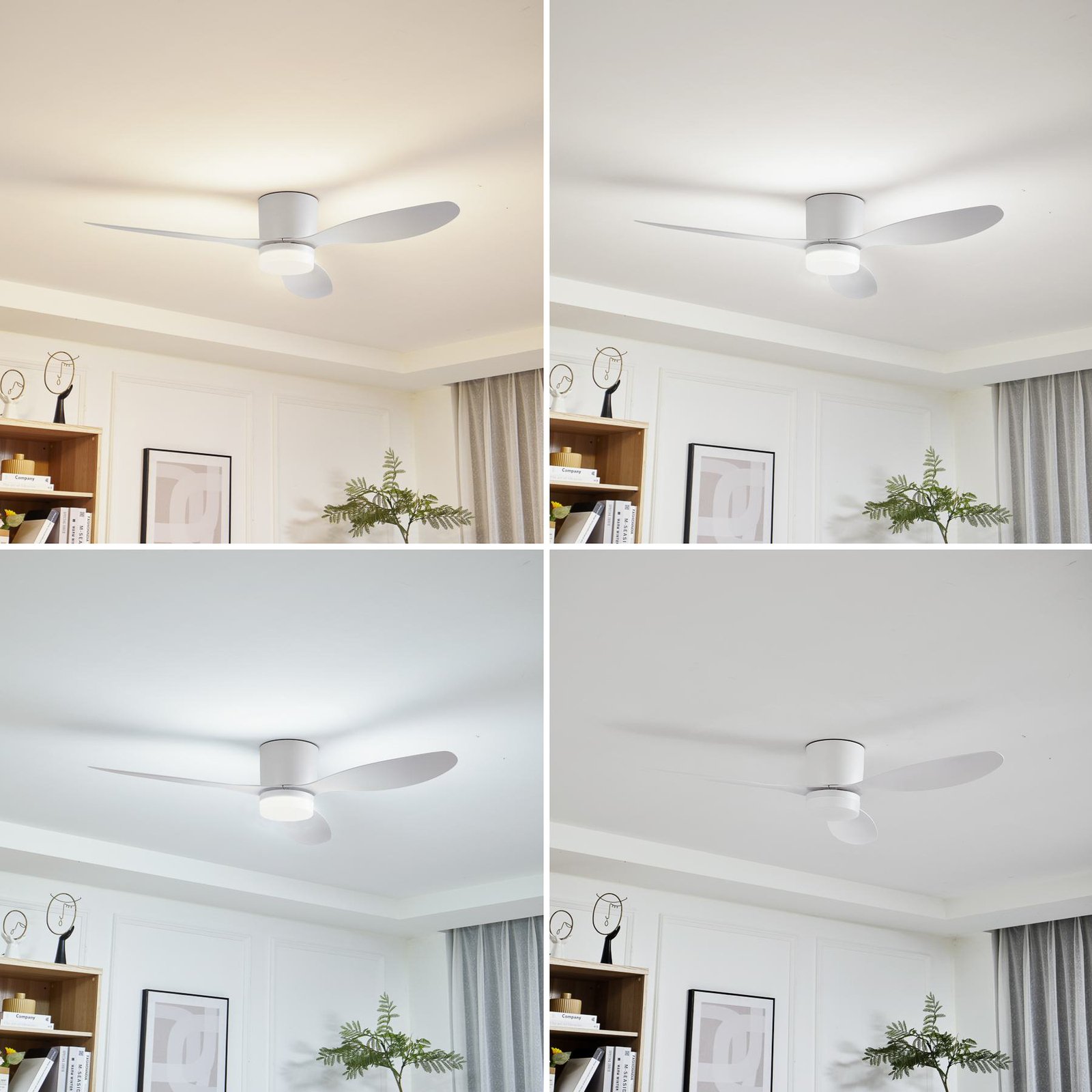 Lucande LED griestu ventilators Kayu, balts, DC, kluss, Ø 132 cm