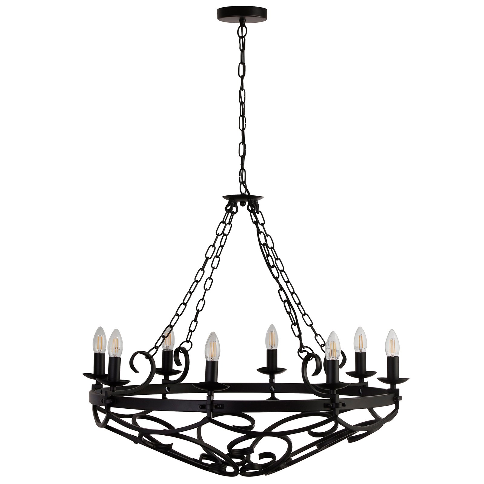 Kronleuchter Cartwheel III, 8-flg., Ø 80 cm, schwarz, Metall