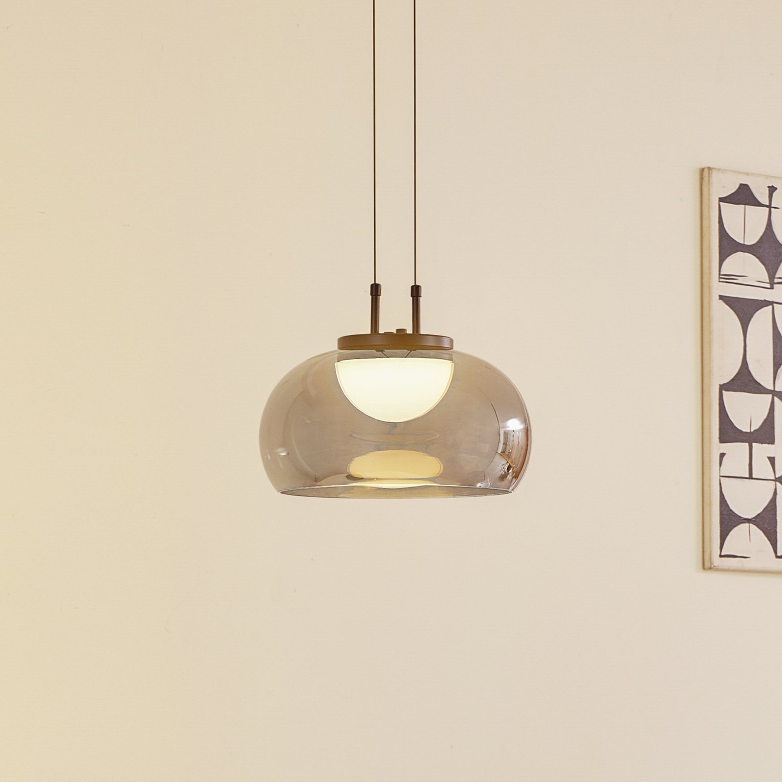 Lucande Lámpara colgante LED Dain, 1 luz, gris humo, cristal