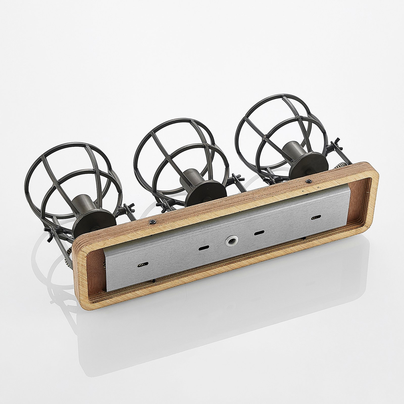 Lindby Deckenstrahler Rutger, 52cm, 3-flg., Holz, Käfig, E14