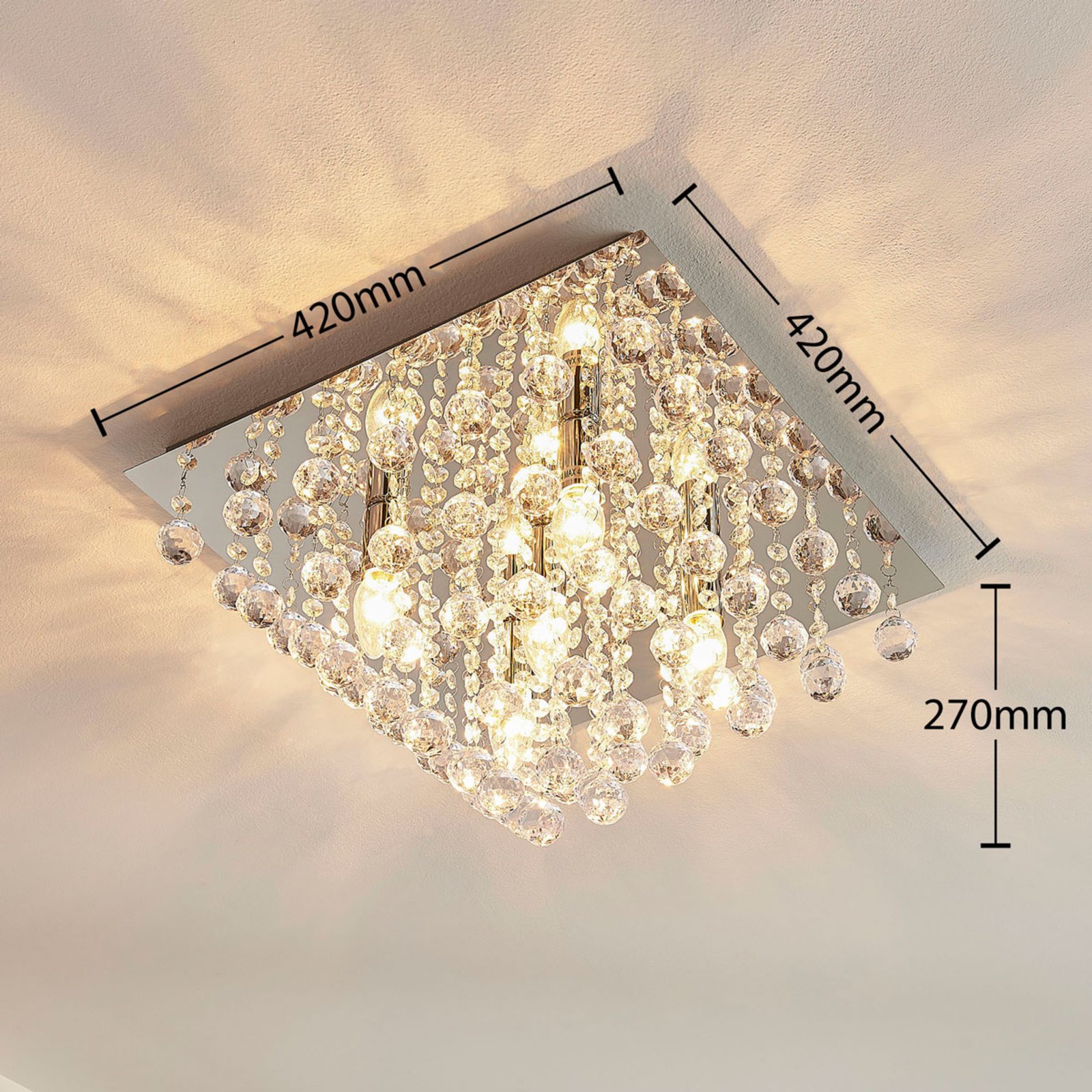 Lindby mennyezeti lámpa Annica, szögletes, króm, fém, 42cm