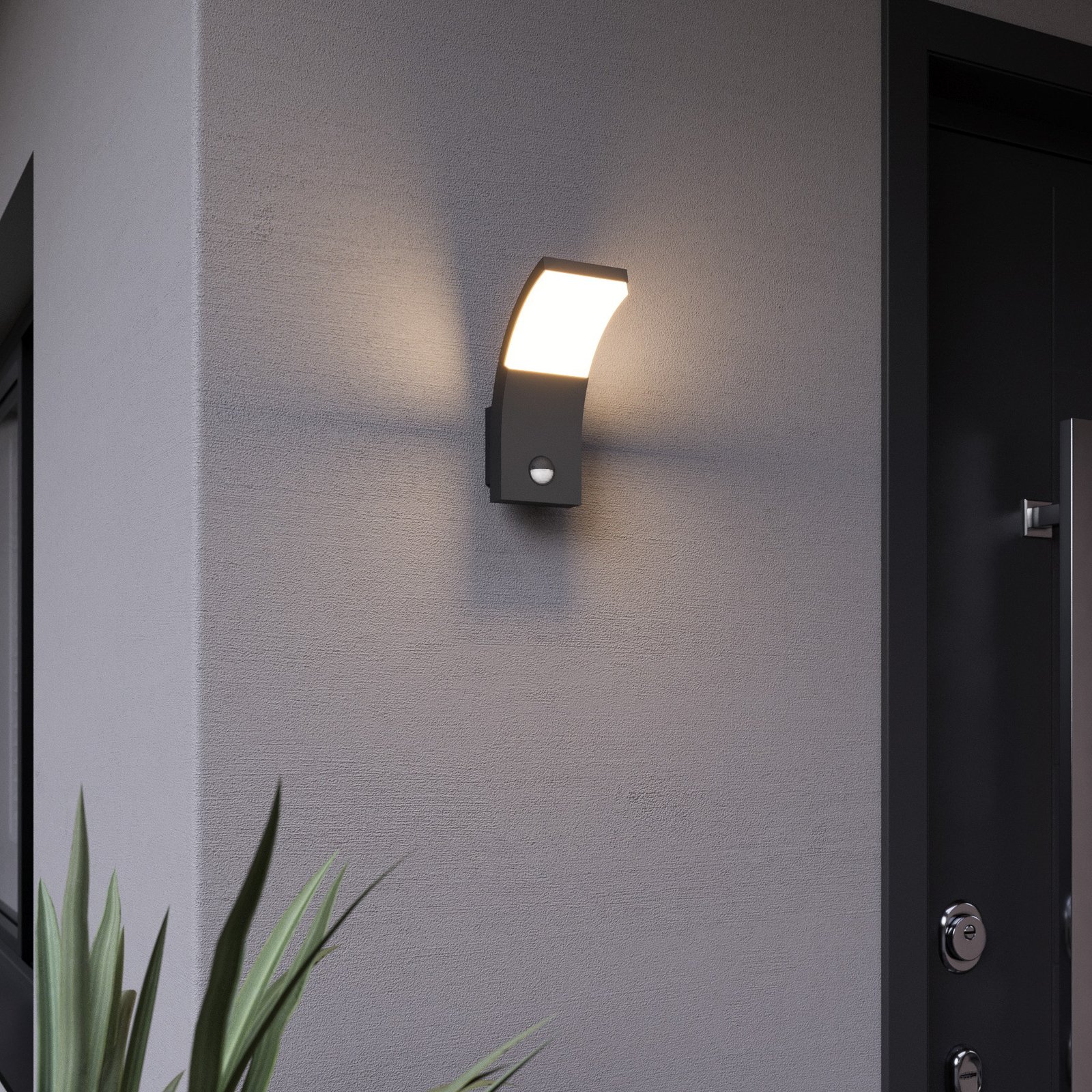 Lucande Aplică de perete cu LED Timm, senzor, 20cm, antracit, IP54