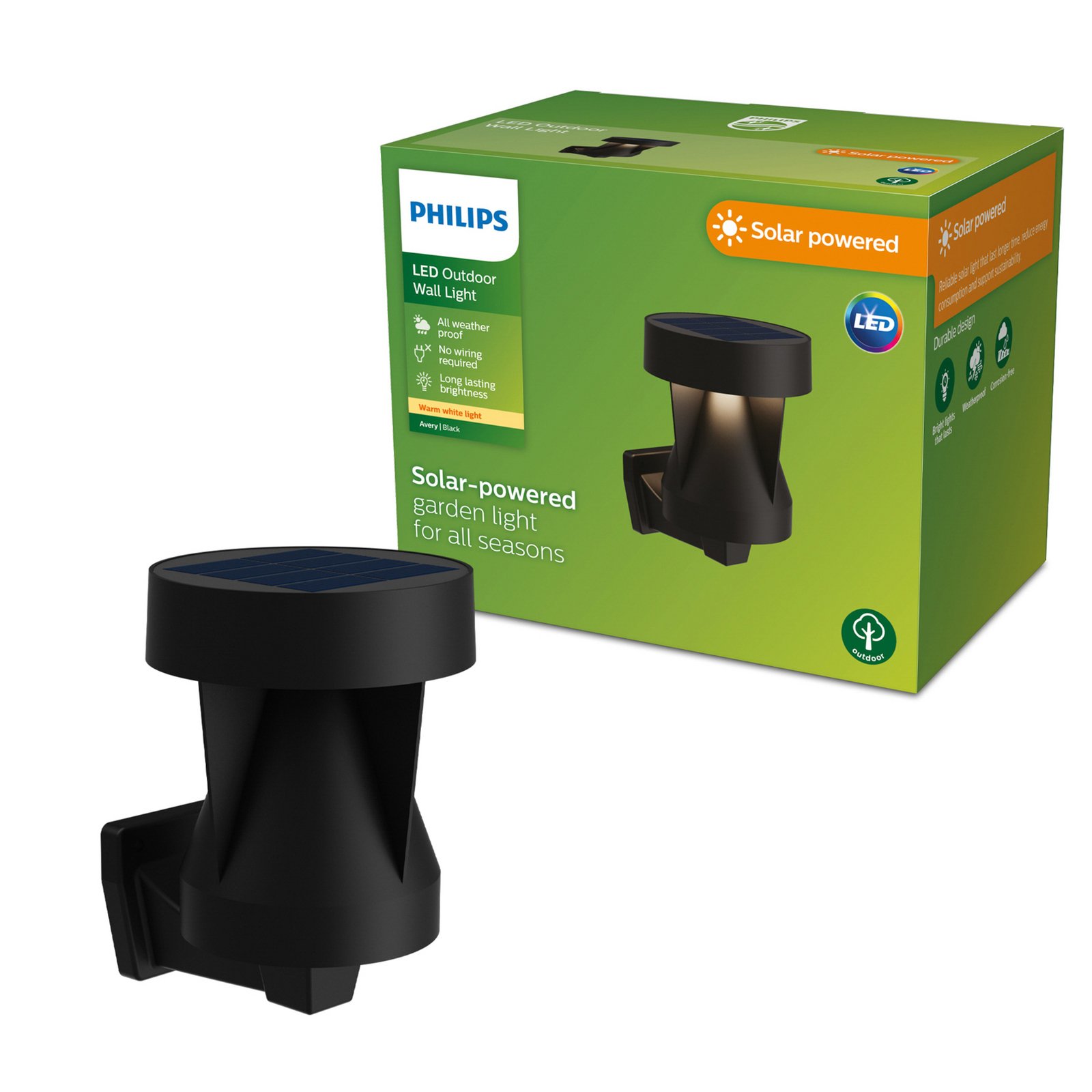 Philips LED-Solar-Außenwandleuchte Avery, negru, IP44