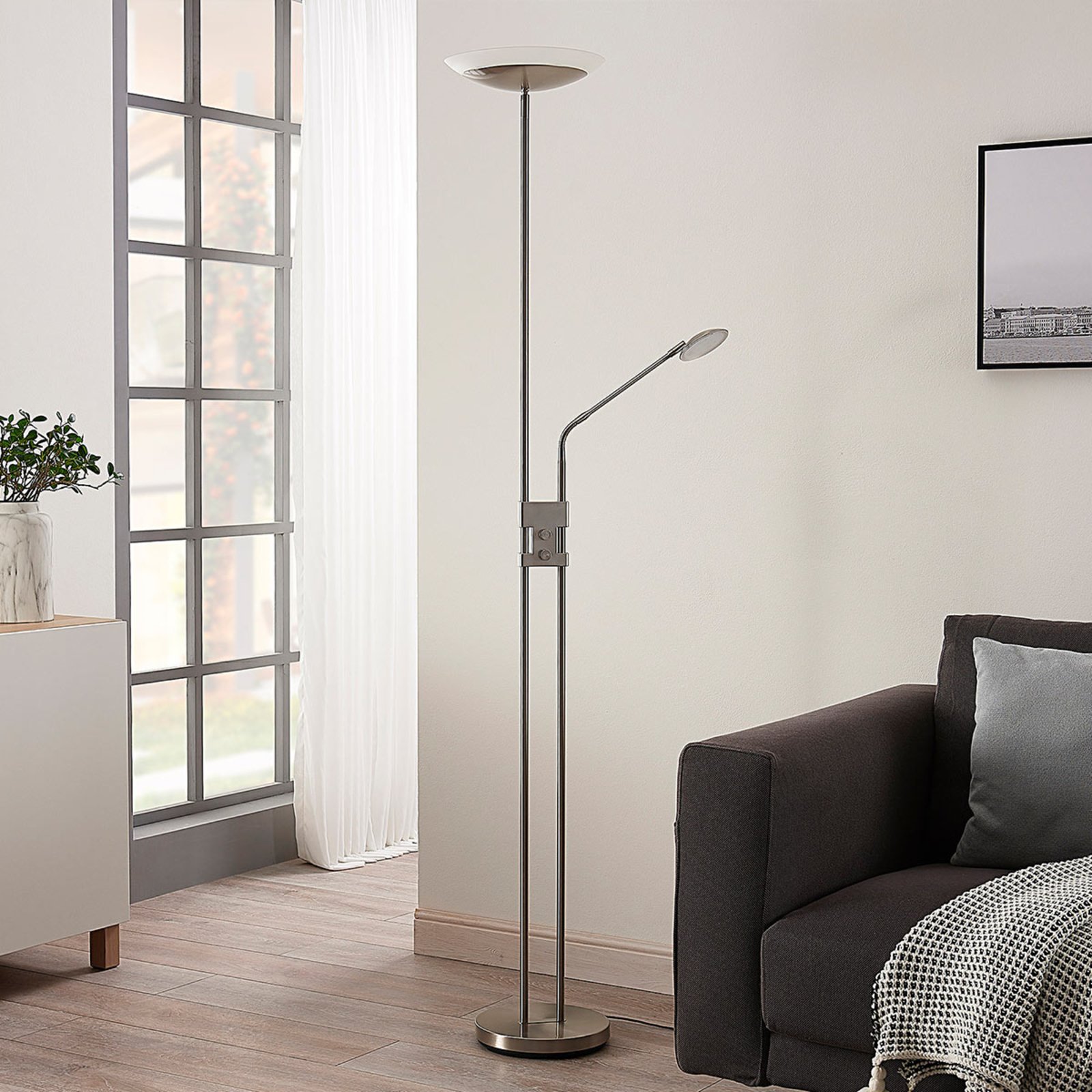 Lindby LED-Stehlampe Jonne, rund, Lesearm, dimmbar, 180 cm