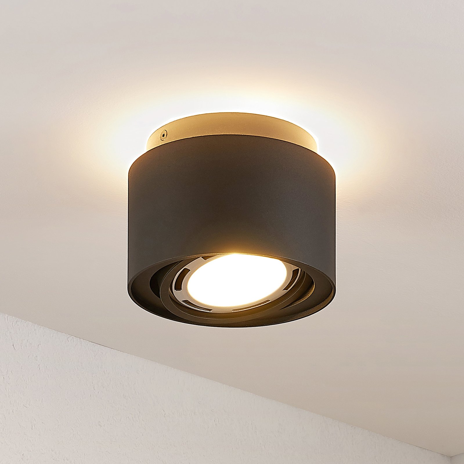 Arcchio griestu lampa Walisa, Ø 15 cm, melna, metāla, GU10
