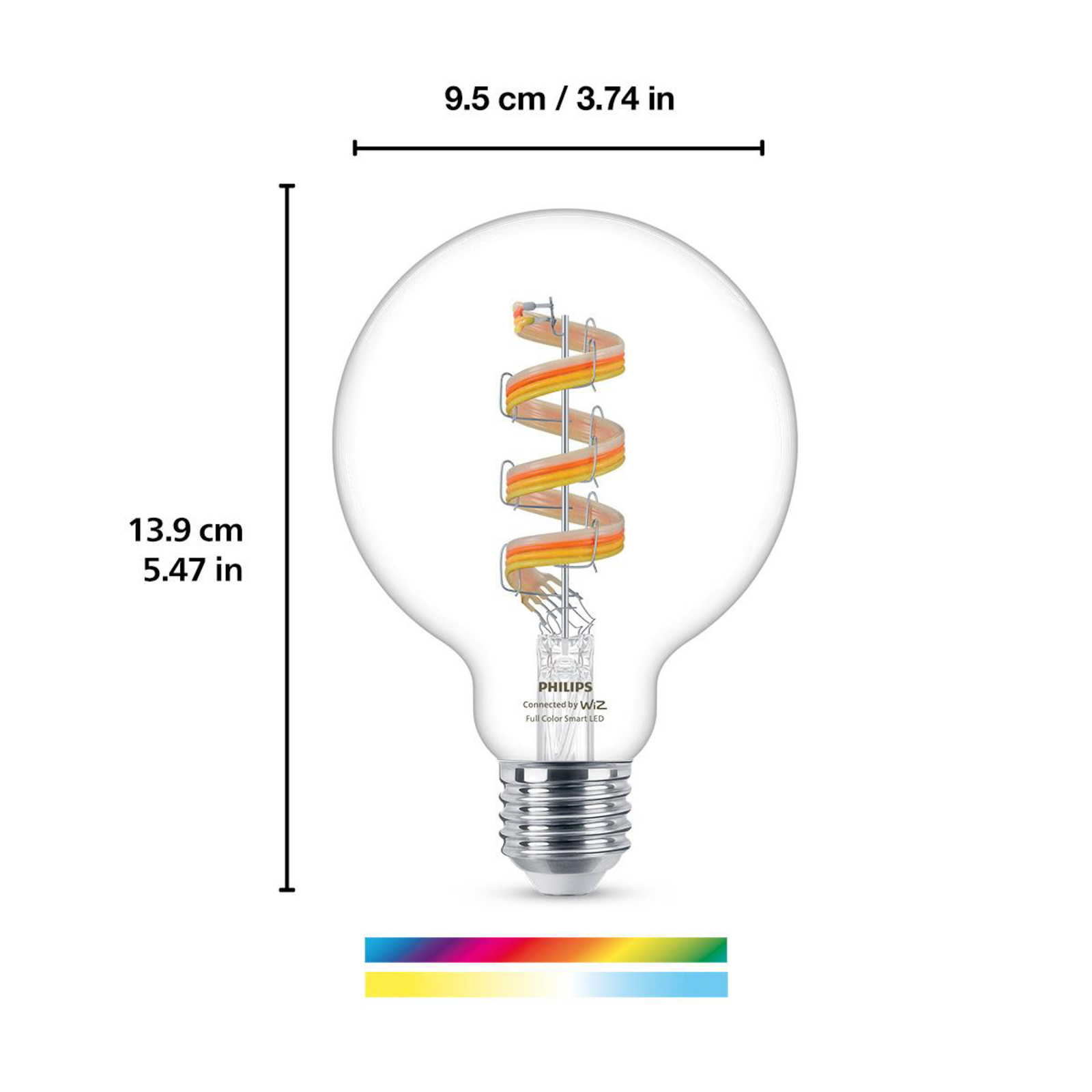 WiZ G95 filament LED globe WiFi E27 6,3W RGBW