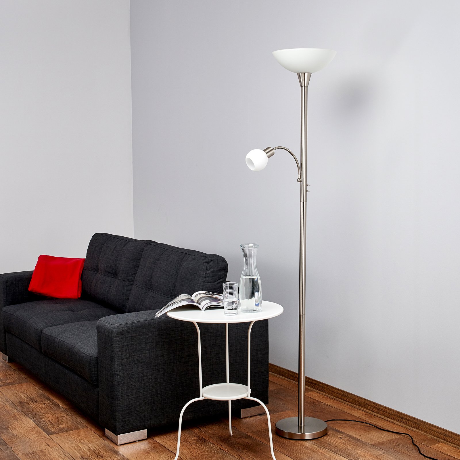 Lindby Stehlampe Elaina, Leselicht, nickelfarben, 180cm, E27
