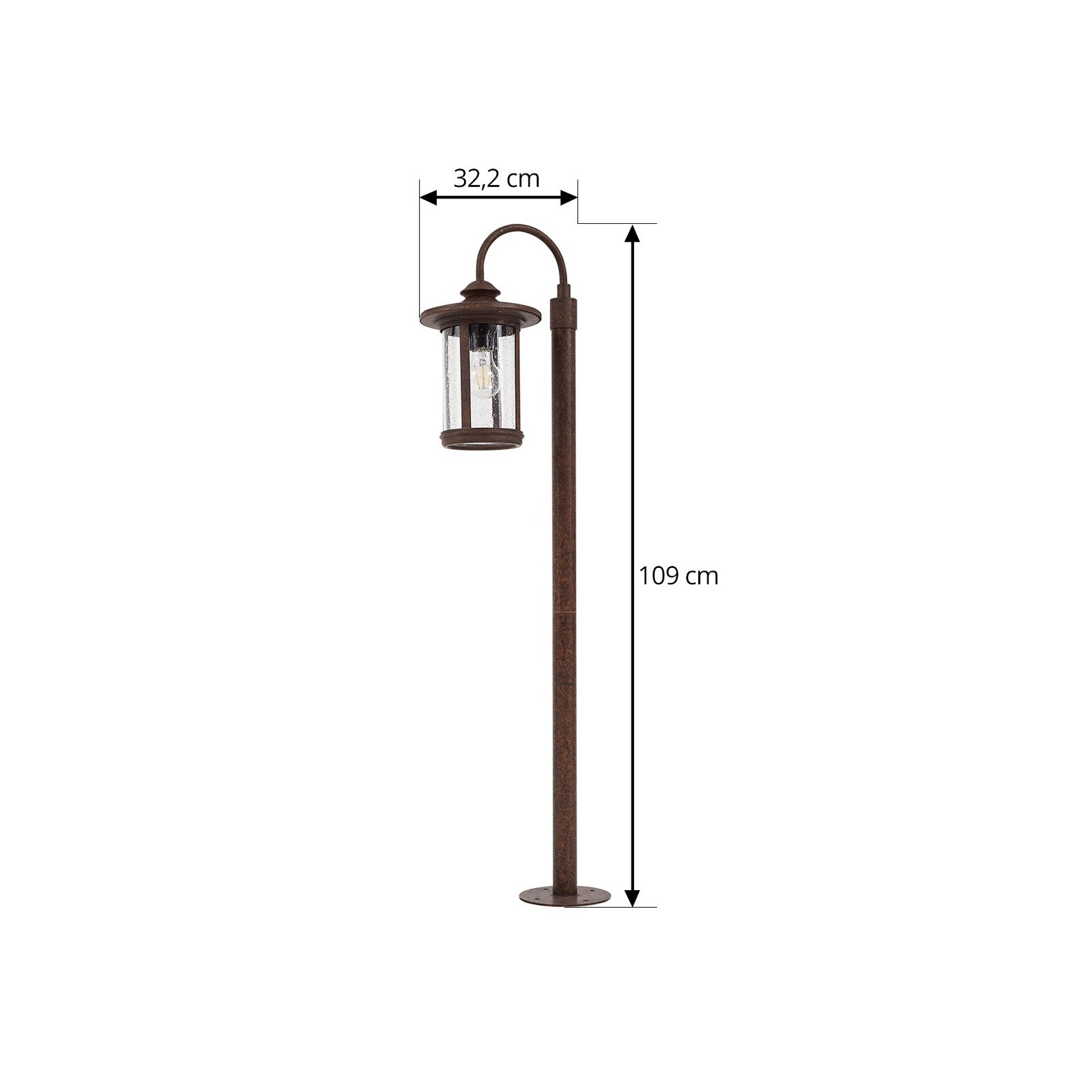 Lindby pylväsvalaisin Zayn, ruosteenvärinen, lasi, korkeus 109 cm, IP65
