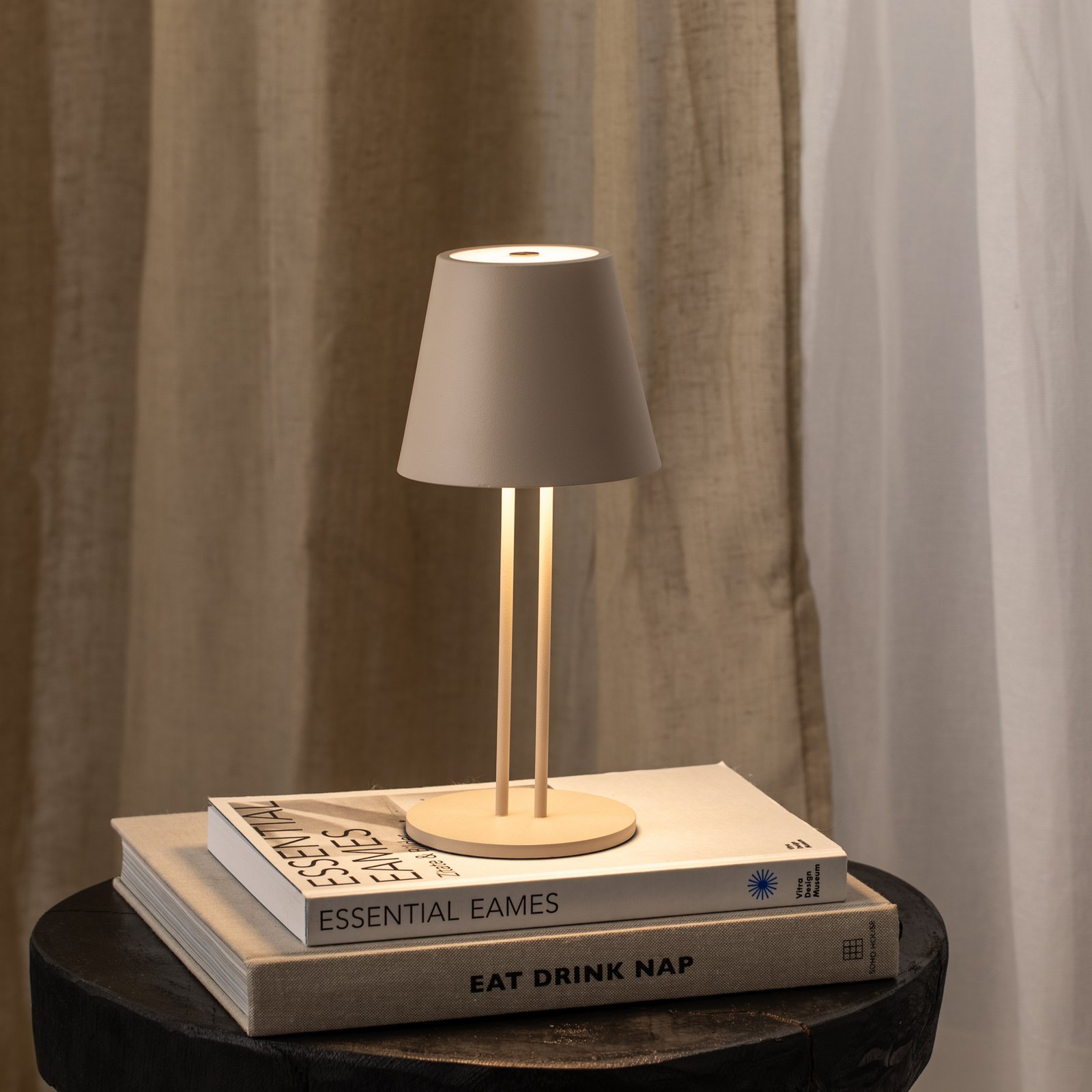 Lindby LED-Akkutischleuchte Janea TWIN, beige, Metall