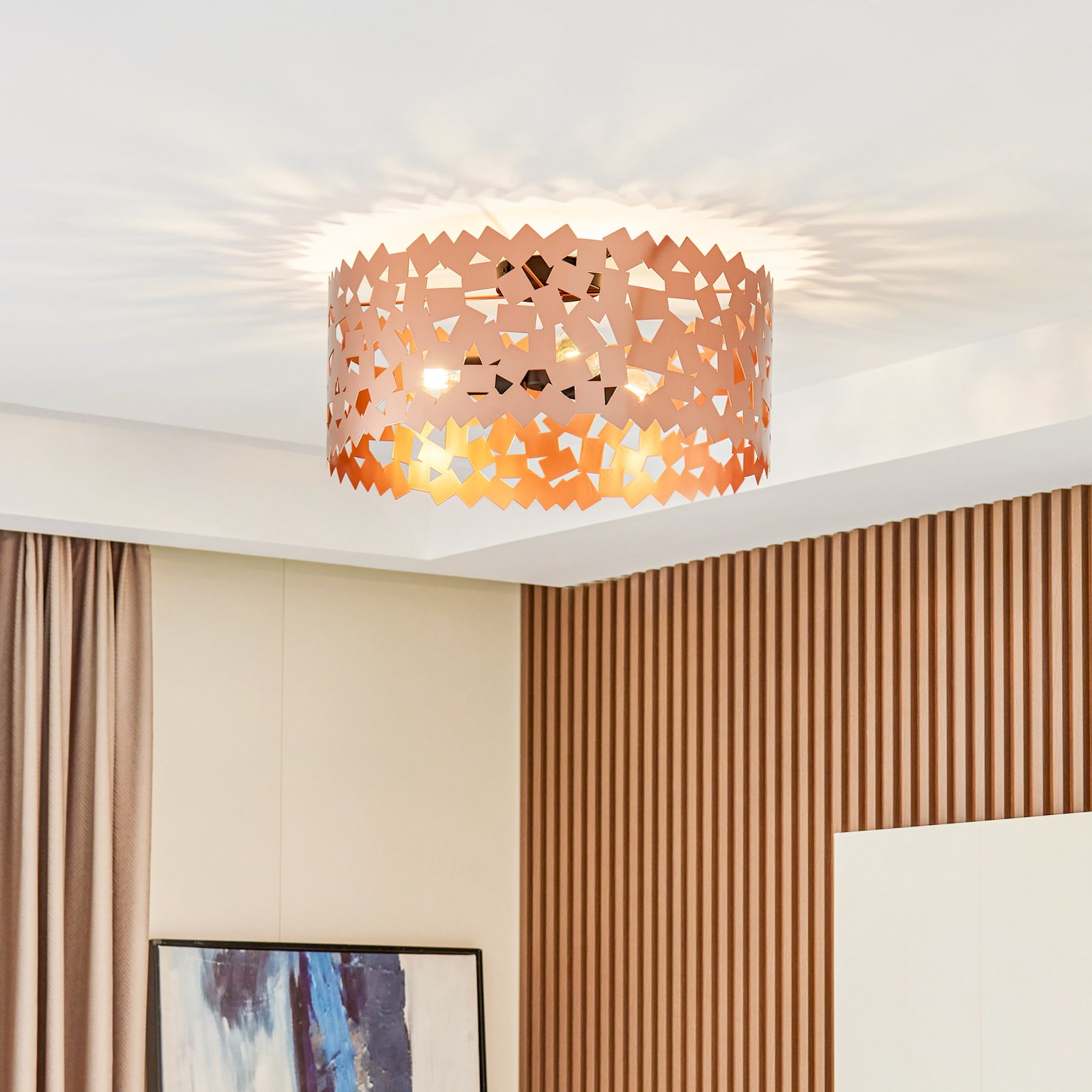 Lampa sufitowa Lucande Aeloria, miedź, żelazo, Ø 50 cm, E27