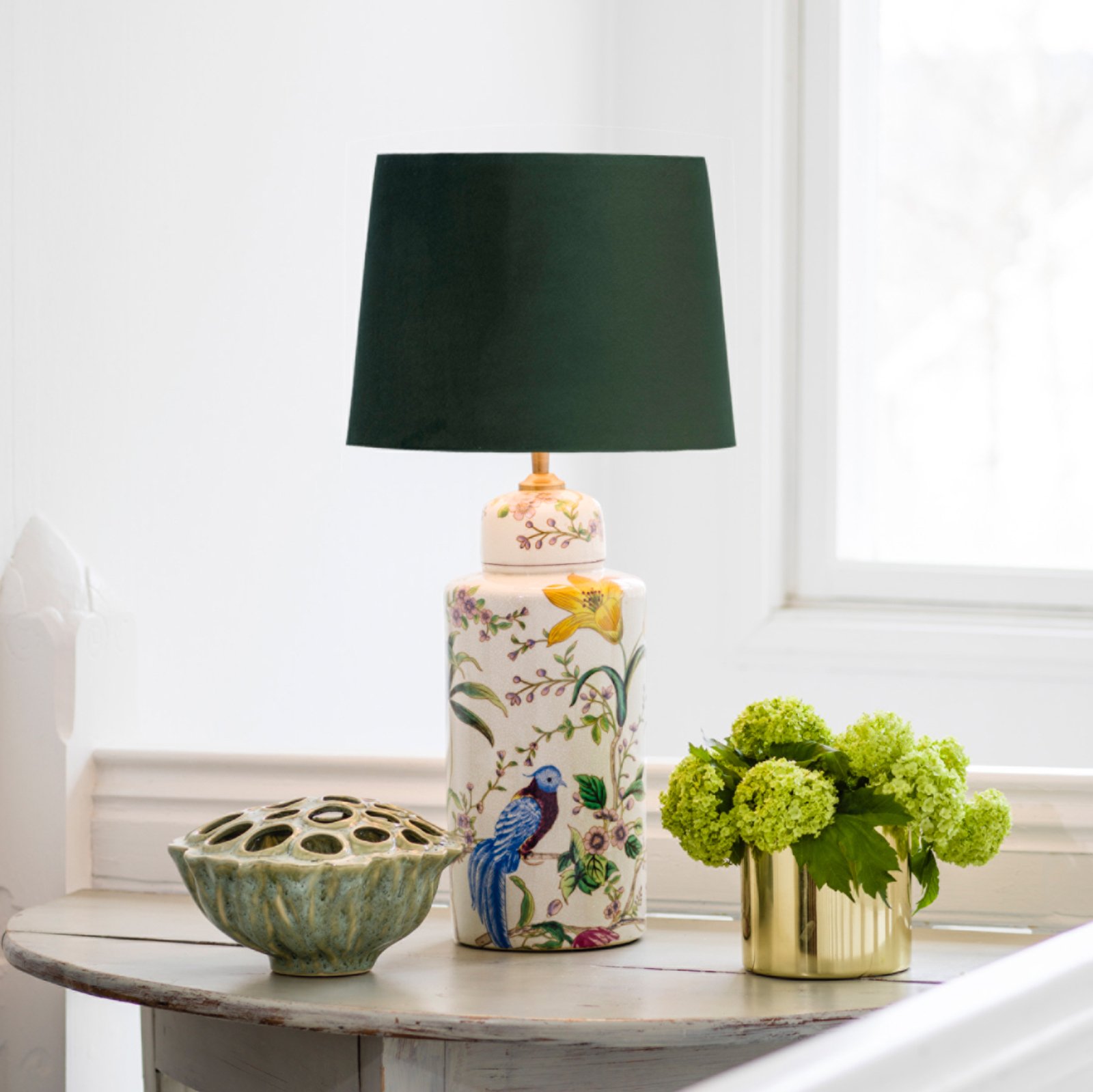 PR Home Li Na lampe abat-jour velours vert Ø 30 cm