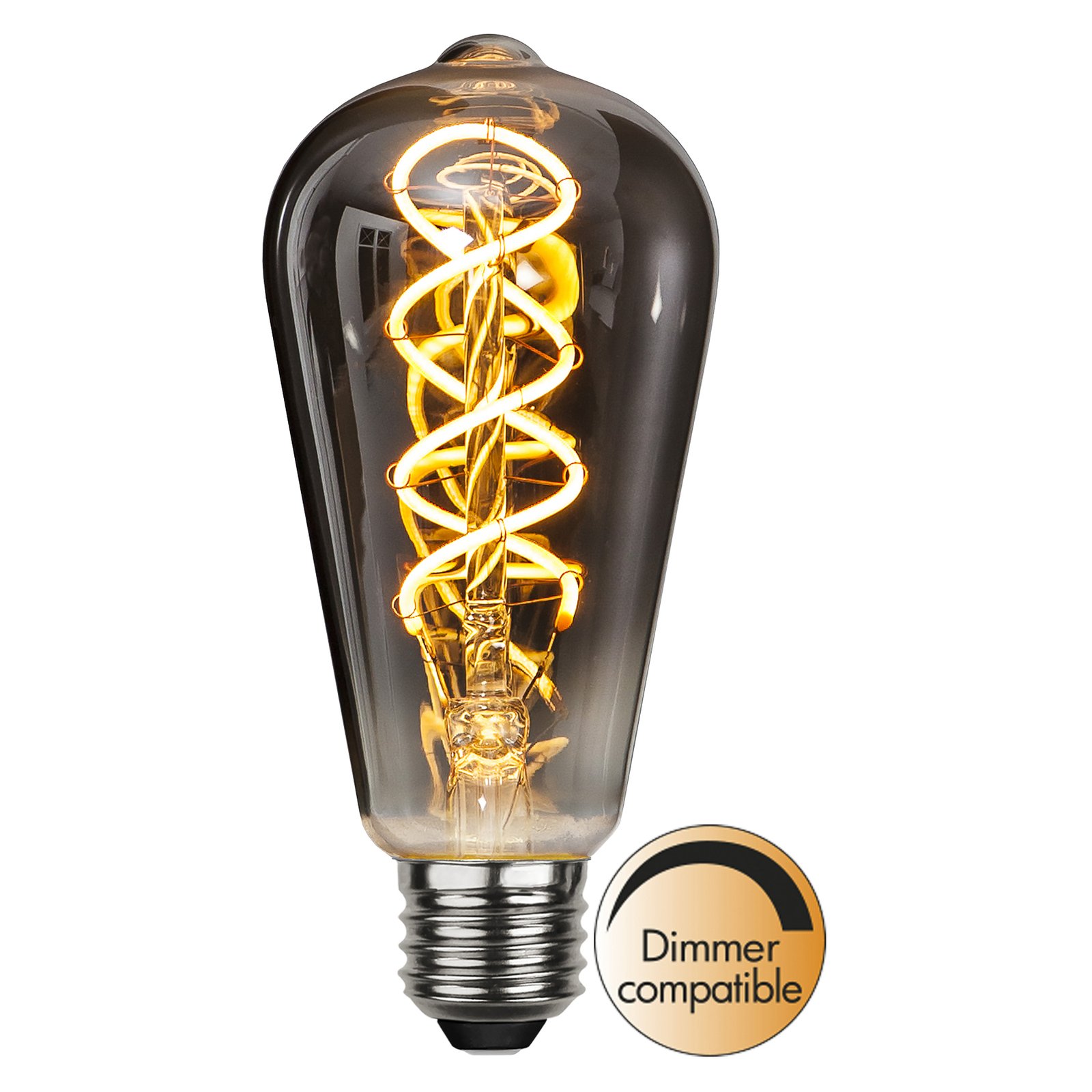 Rustic LED bulb E27 ST64 2W filament 2,100K smoke