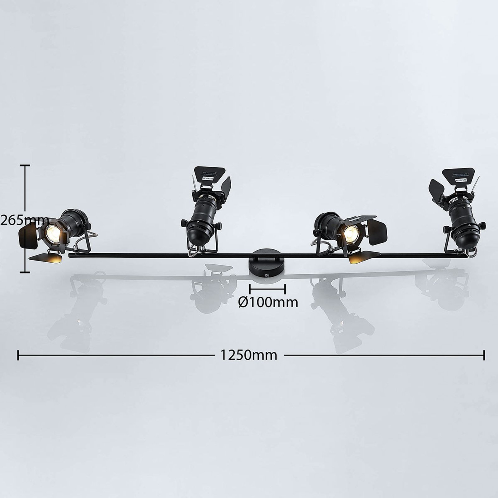 Lindby Tilen spot de plafon, 4 becuri, negru, metal, 125cm
