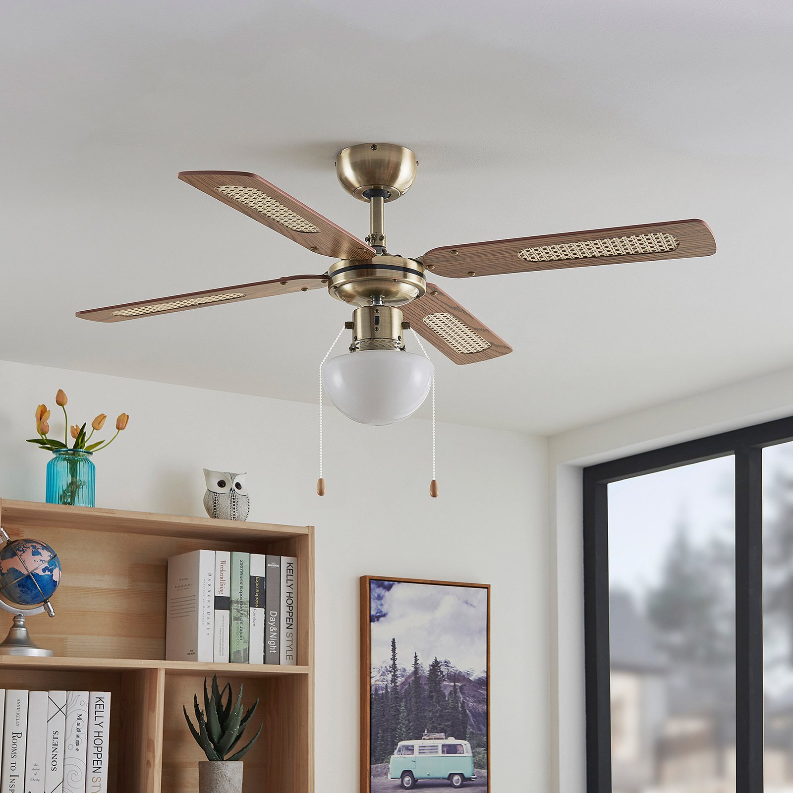 Lindby griestu ventilators ar apgaismojumu Rakan, kluss, Ø 106 cm