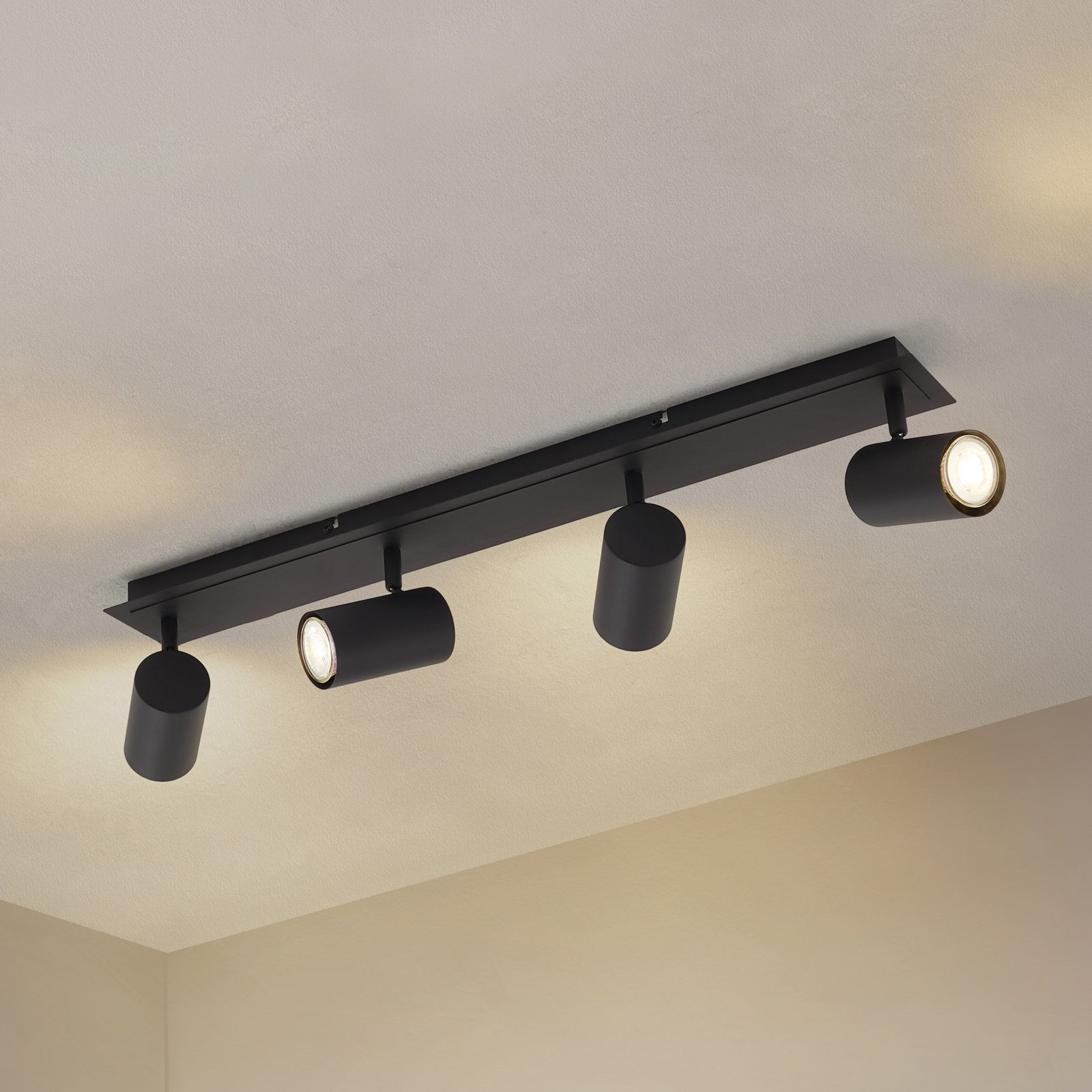 Lindby downlight Joffrey, 70 cm, svart, 4 lyskilder, GU10