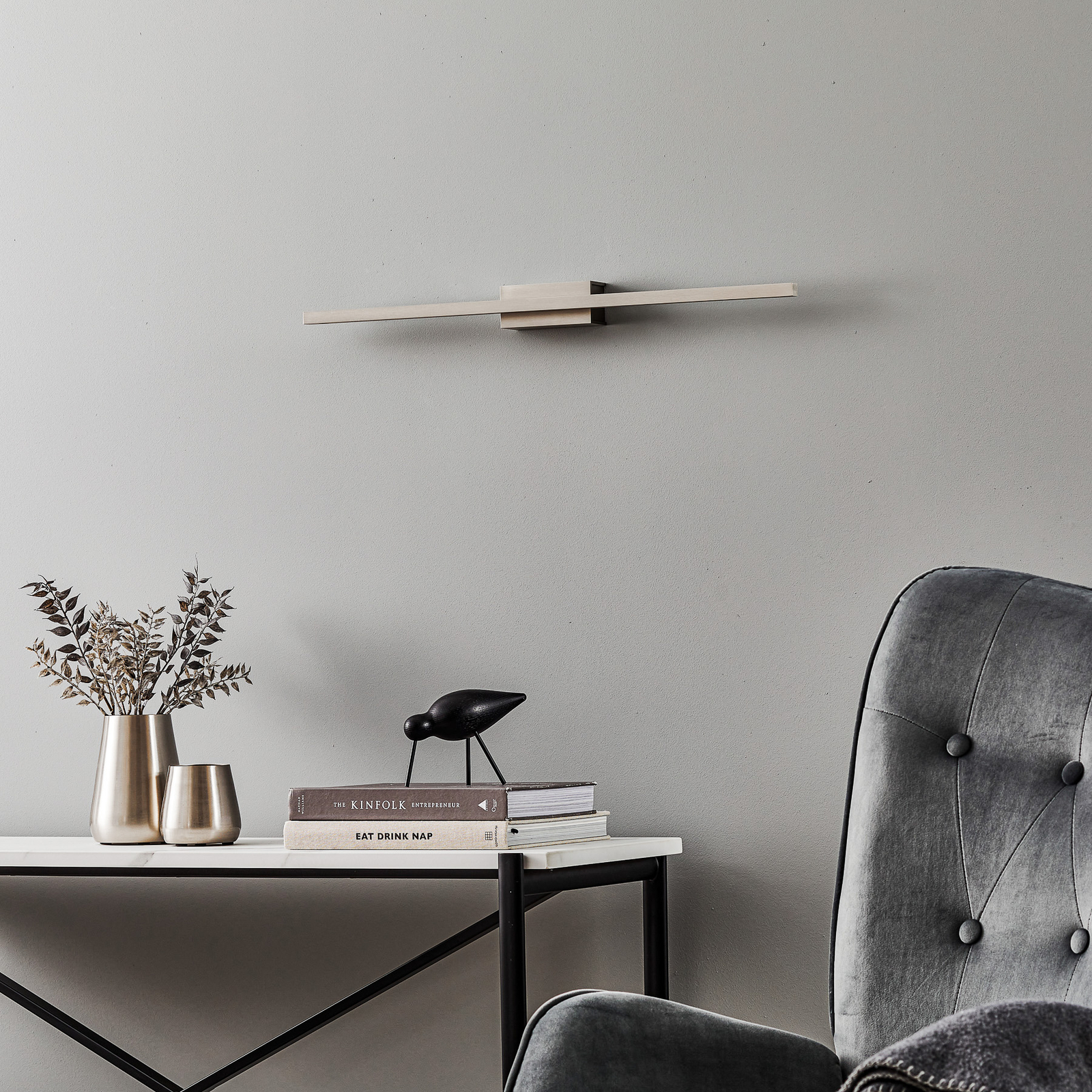 Quitani LED-vegglampe Tolu, nikkel, 65 cm