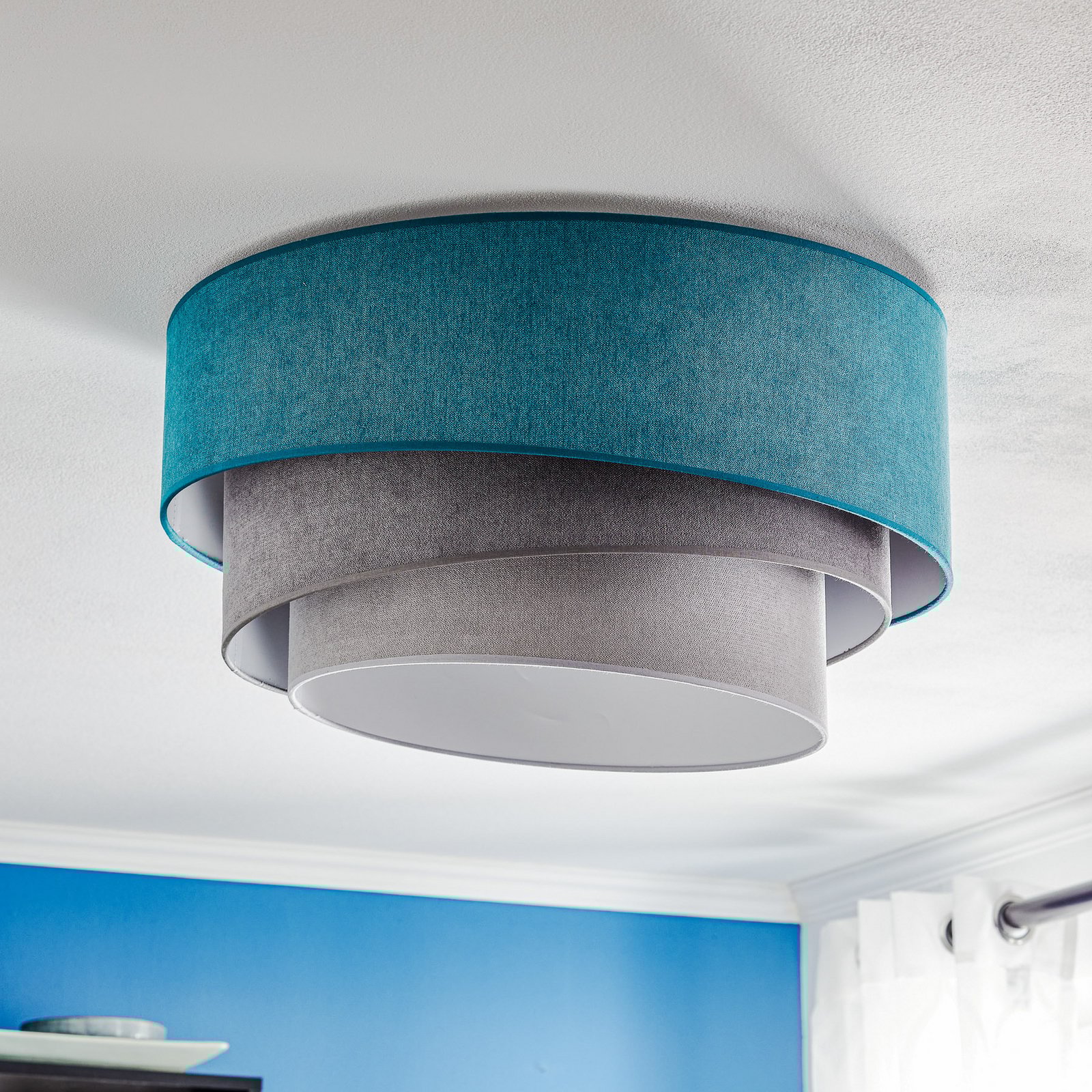 Pastel Trio ceiling lamp, 60 cm, turquoise/grey/light grey