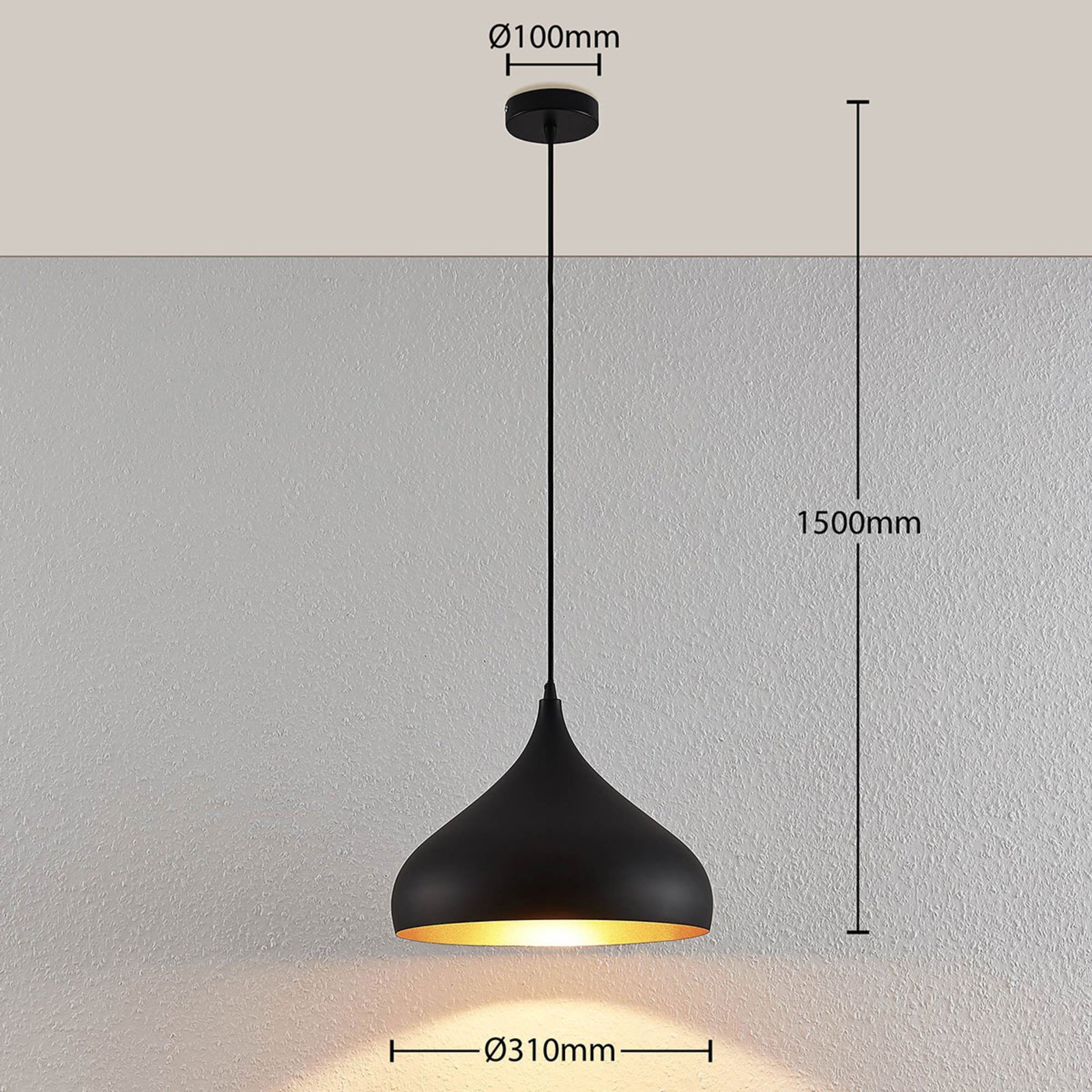 Lindby hanging light Ritana, black-gold, metal, Ø 31cm, E27