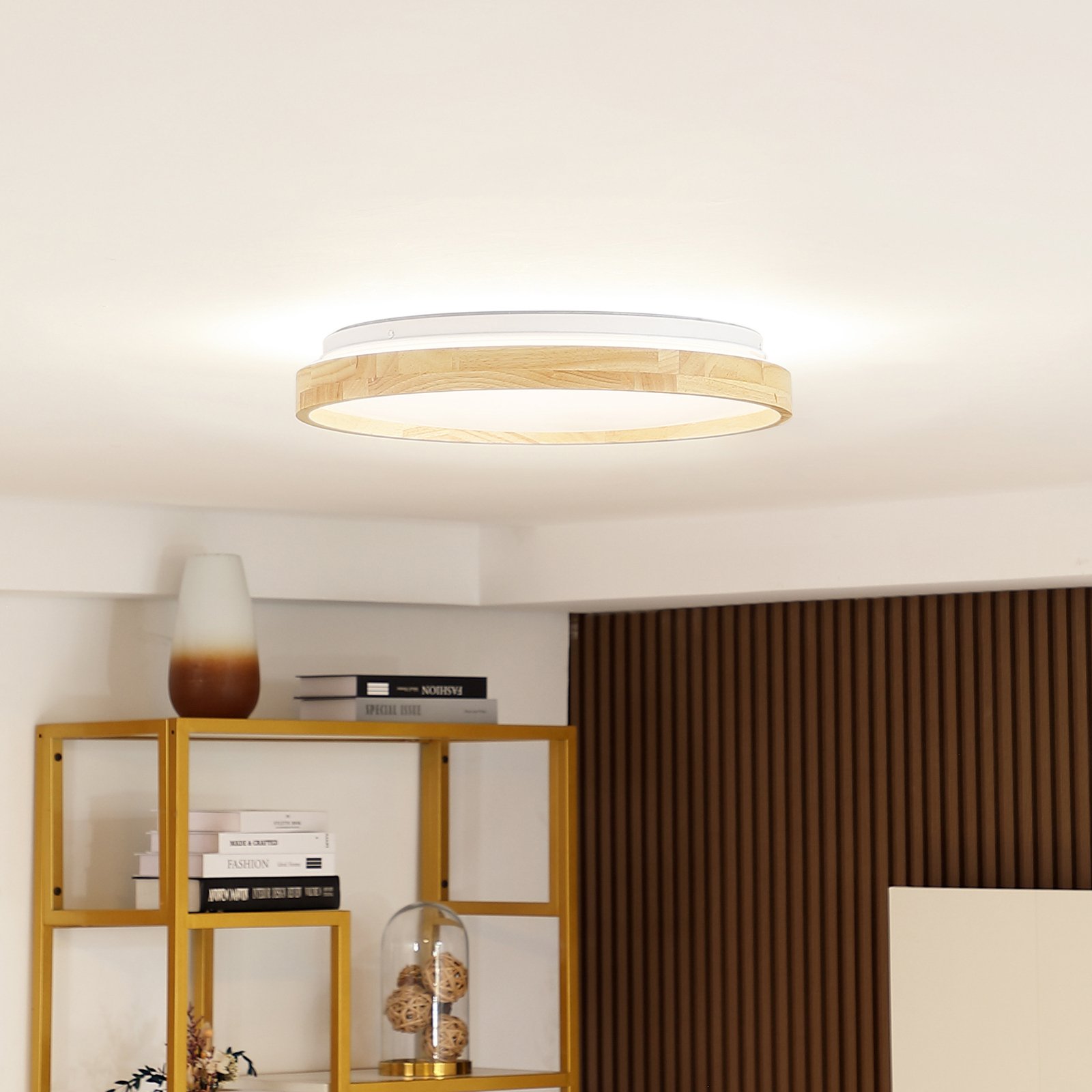 Lindby Smart LED stropní svítidlo Mirren wood Ø49,5cm CCT Tuya