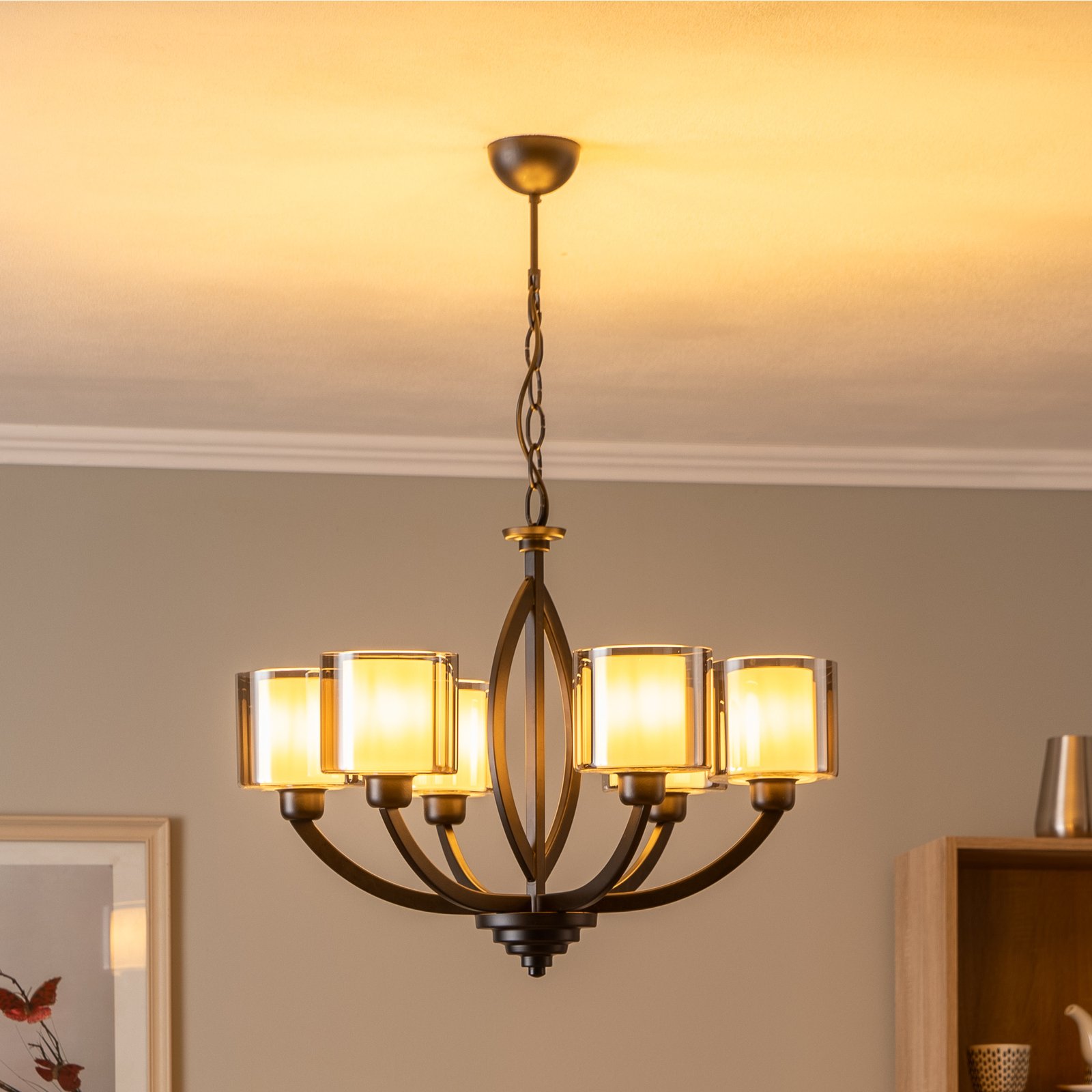 Kronleuchter AV-7002-1876-6BSY mit Glasschirmen
