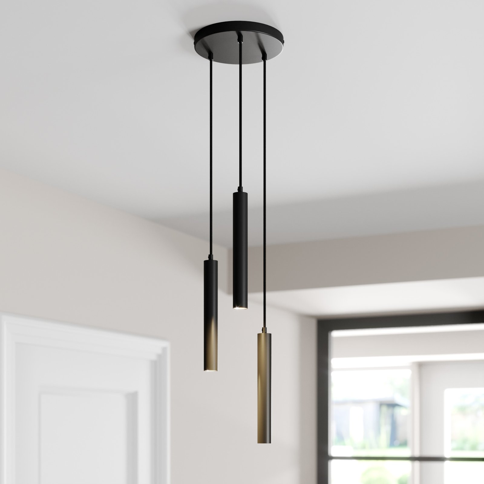 Arcchio LED-Pendelleuchte Franka, 3-flg., Ø 24 cm, schwarz