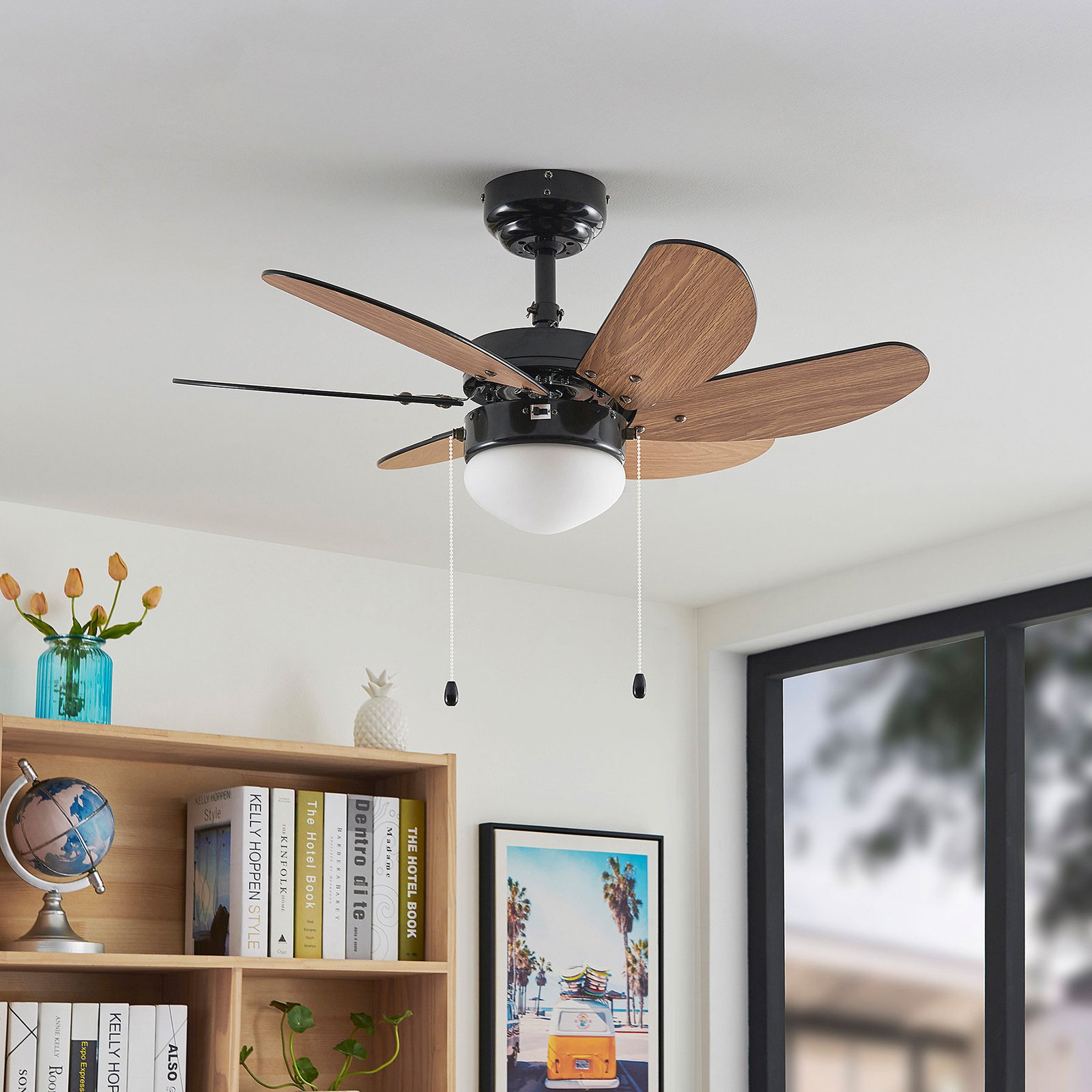 Lindby Deckenventilator Minja, schwarz, leise, 78 cm, E14
