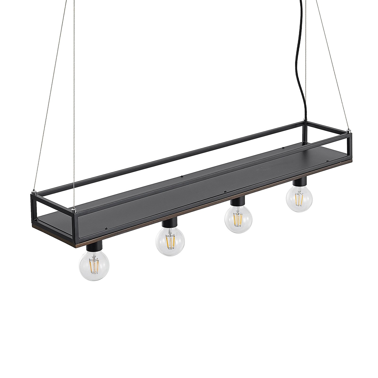 Lindby taklampa Kirista, 4-ljus, svart, trä, 100 cm