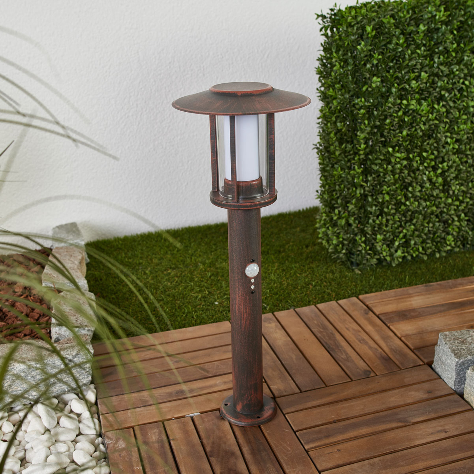 Lindby luminaire pour socle LED Pavlos, 55 cm, couleur rouille, détecteur