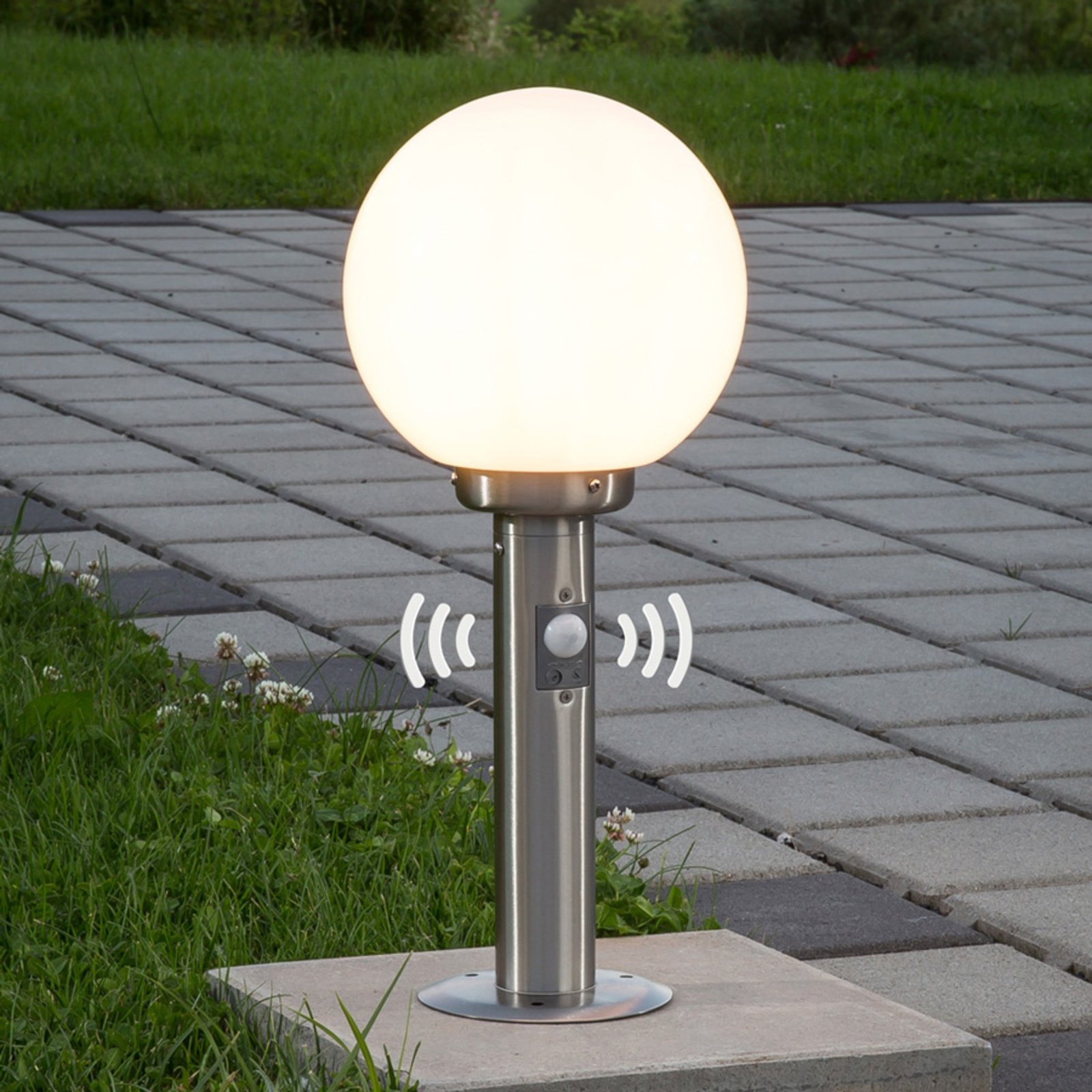 Lindby Lampe pour socle Vedran, 45 cm, acier inoxydable, verre, détecteur