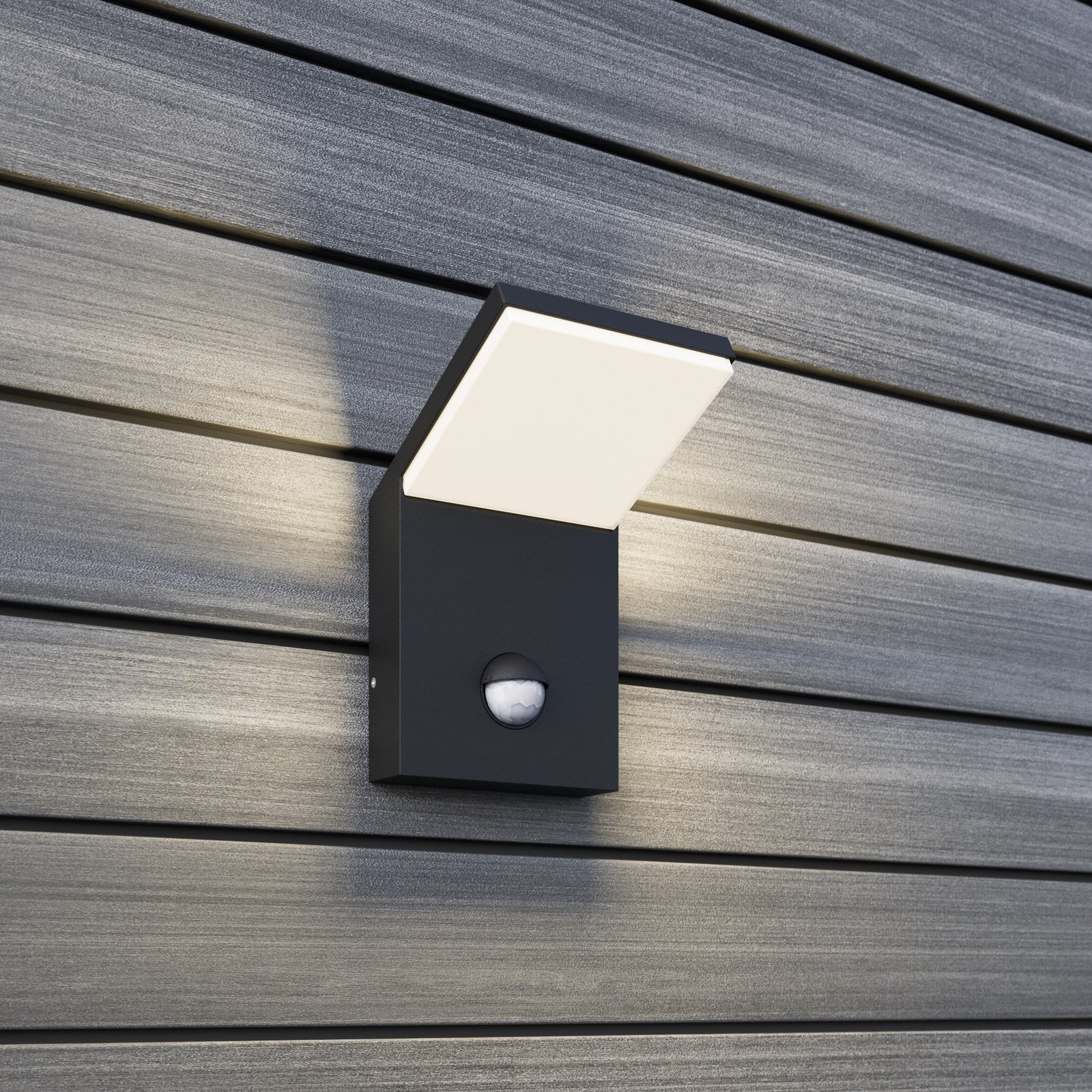 LED-Außenwandleuchte Nevio, Metall, anthrazit, Sensor