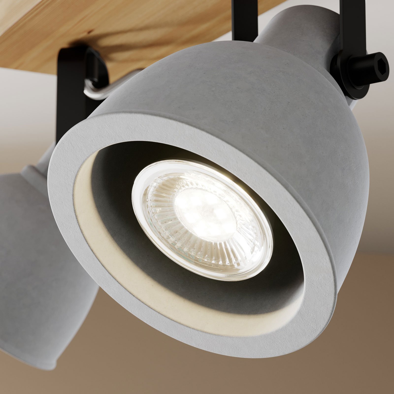 Lindby Spot Mitis, 30 cm, 2-lámpás, szürke, fa, beton, GU10