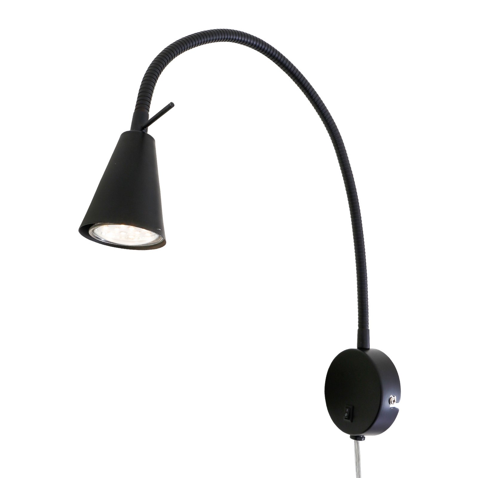 LED wandlamp Tusa, zwart, metaal, 45 cm, flexibele arm
