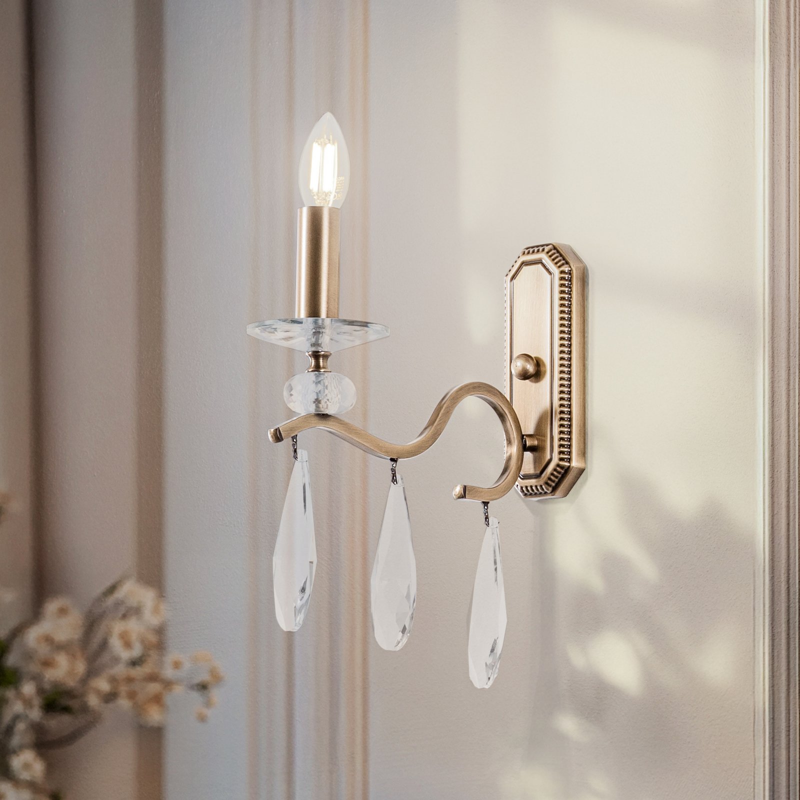 Aplică de perete Elizabeth, înălțime 30 cm metal/cristal auriu antic