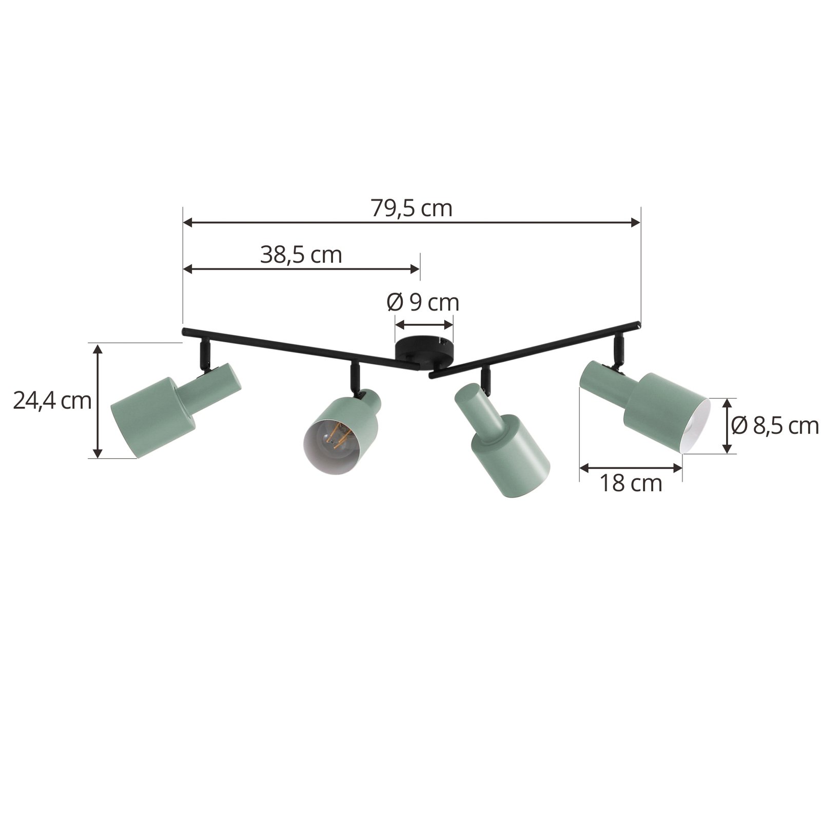 Spot de plafon Lindby Ovelia, verde, 80 cm, 4 becuri, E27